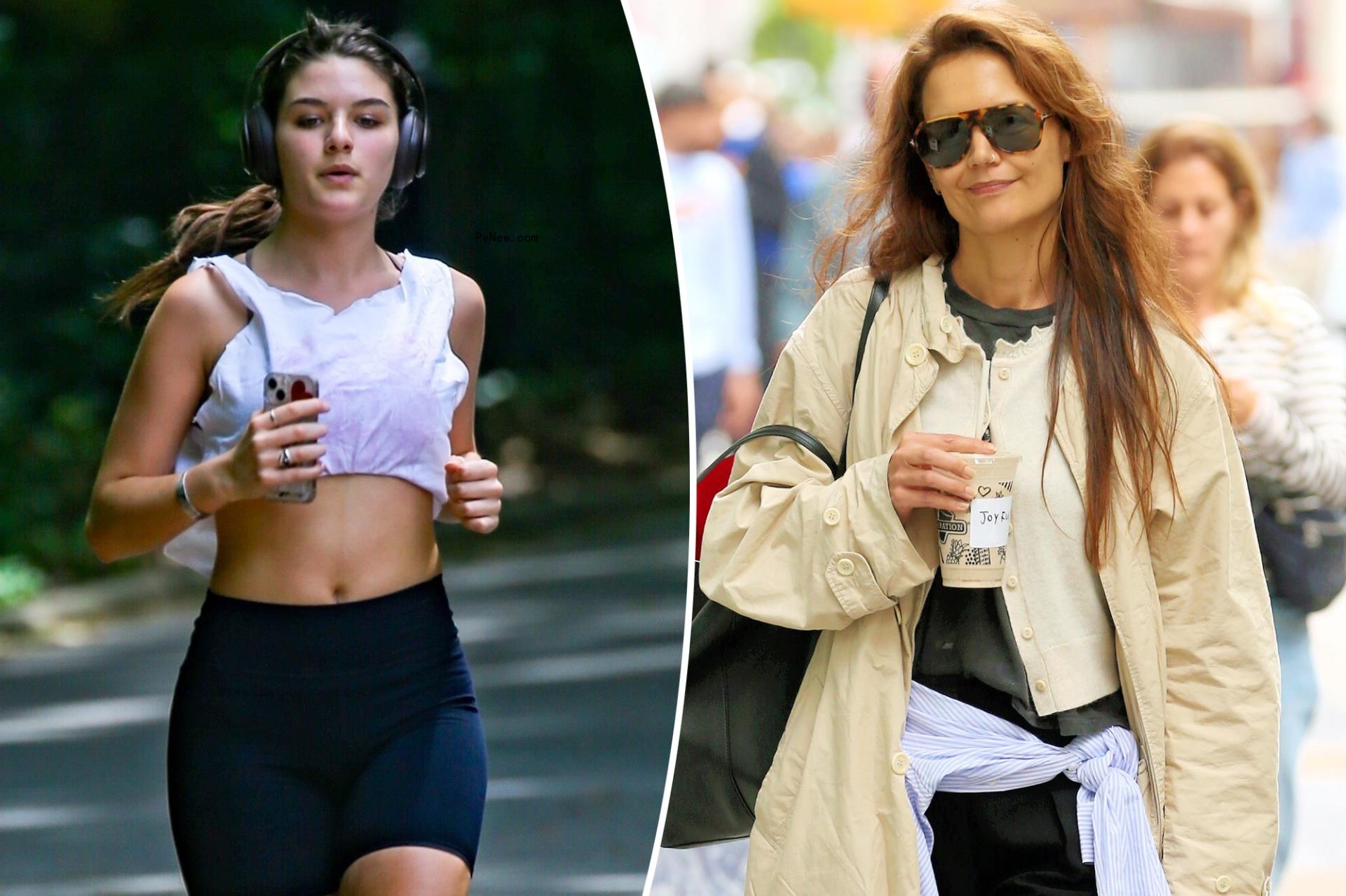Suri Cruise split image with Katie Holmes.