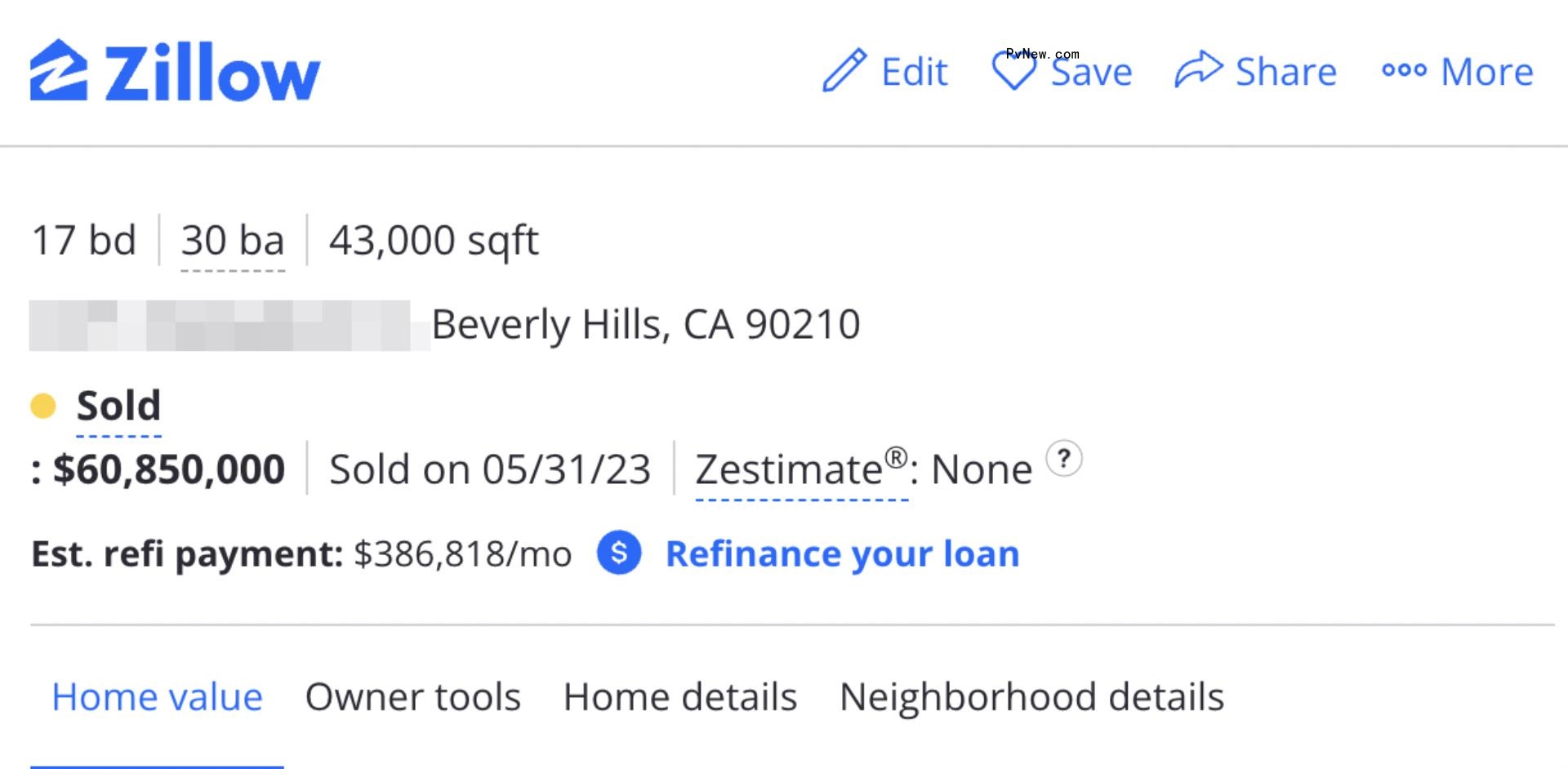 A Zillow listing for Jennifer Lopez and Ben Affleck's mansion.