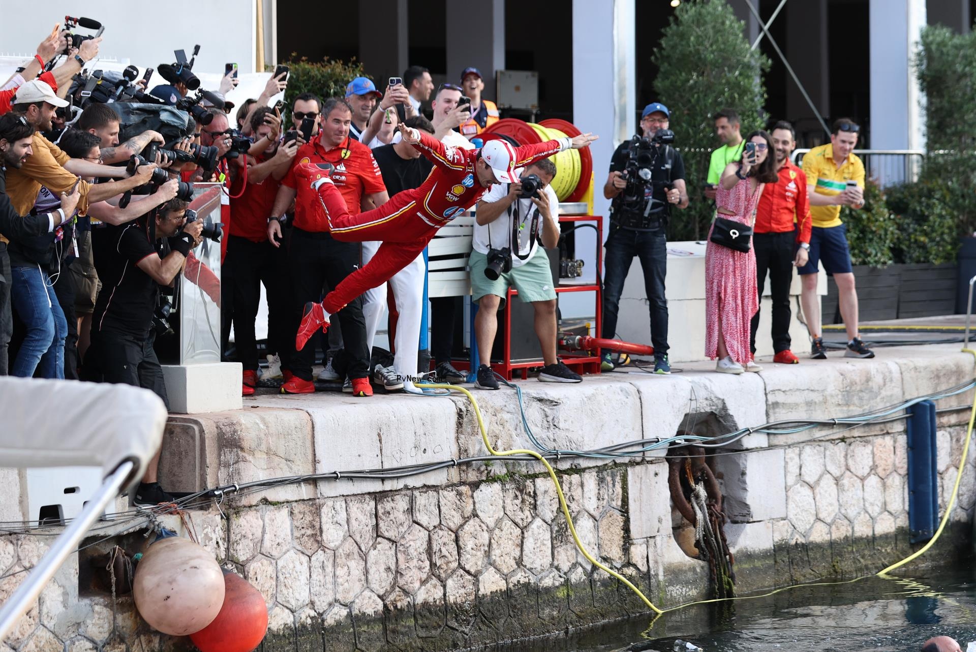 Charles Leclerc jumping into port hercules