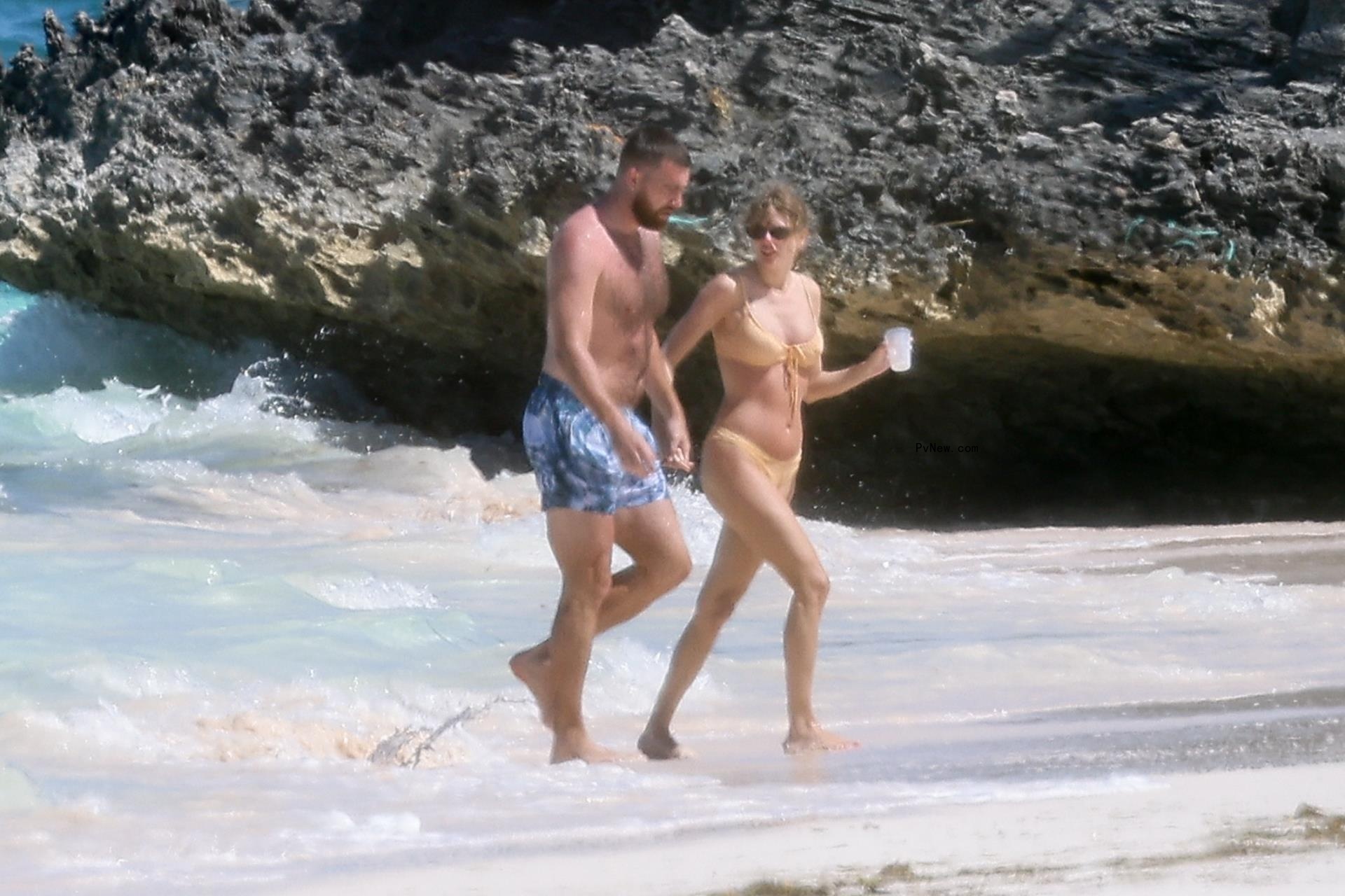 Taylor Swift and Travis Kelce in the Bahamas.