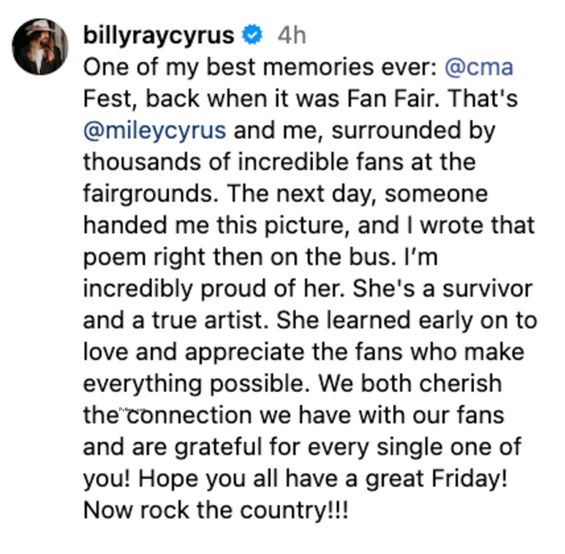 Caption of Billy Ray Cyrus Instagram post