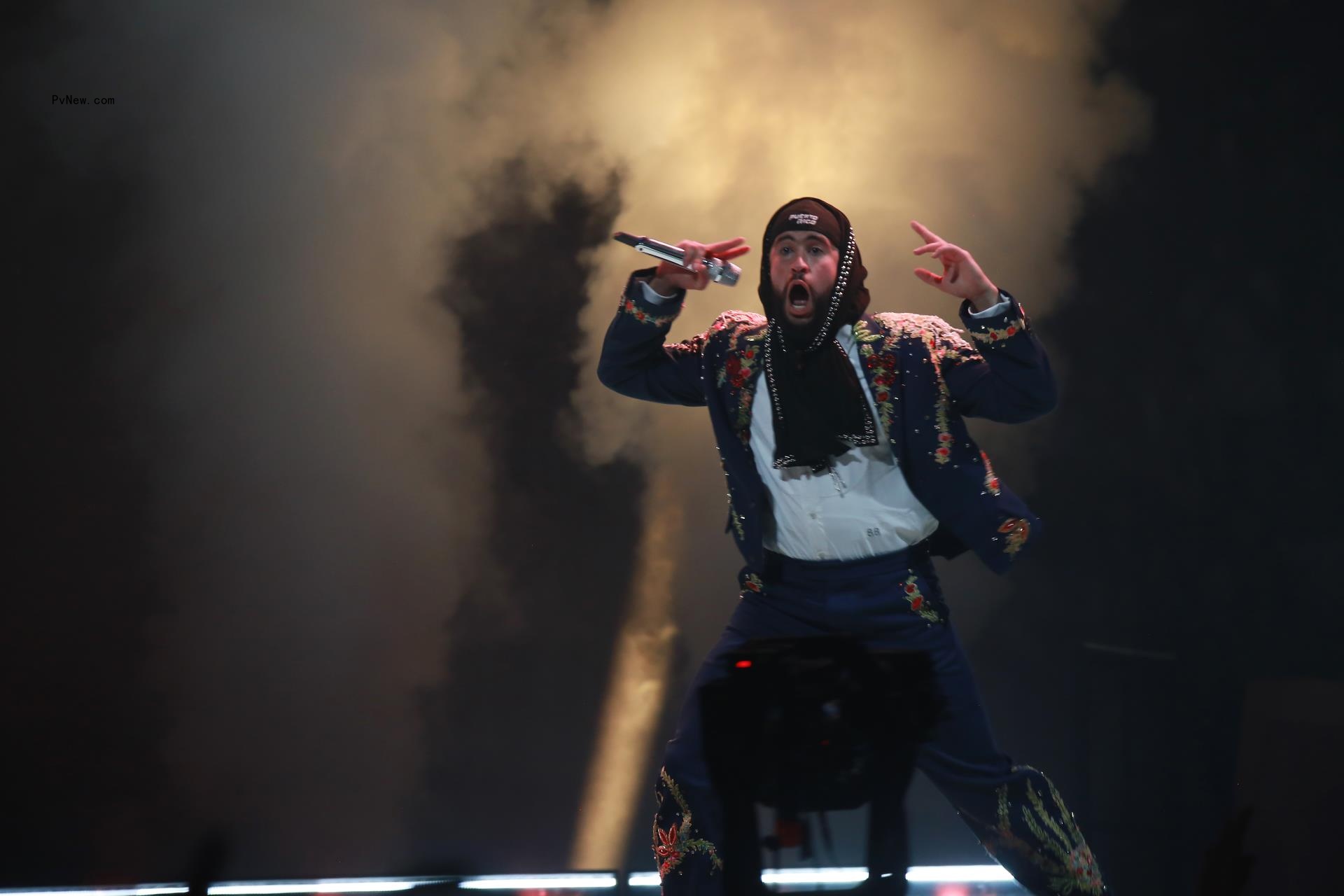Bad Bunny performing.