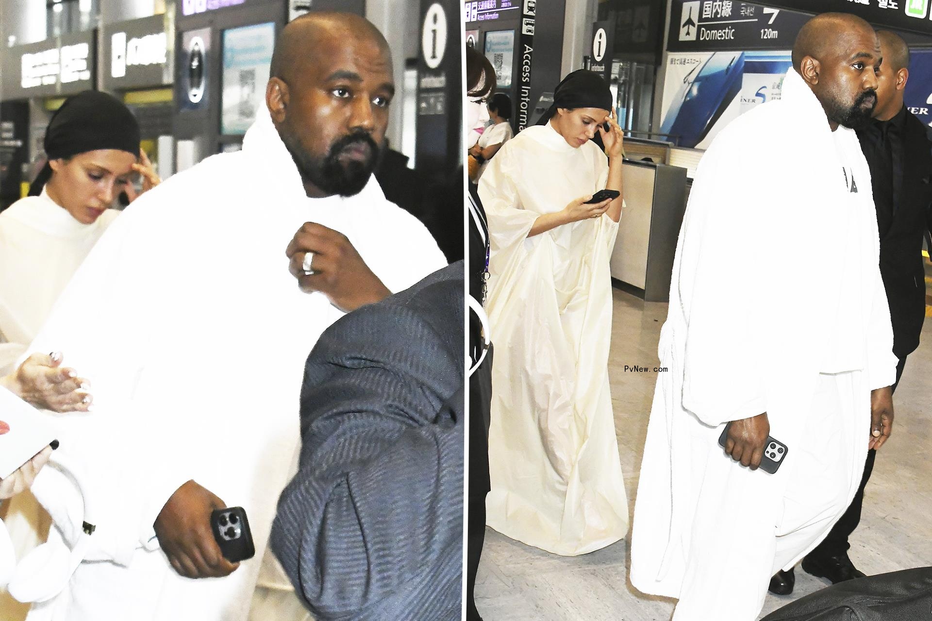 Bianca Censori covers up in flowy dress while arriving at airport in Japan with Kanye West