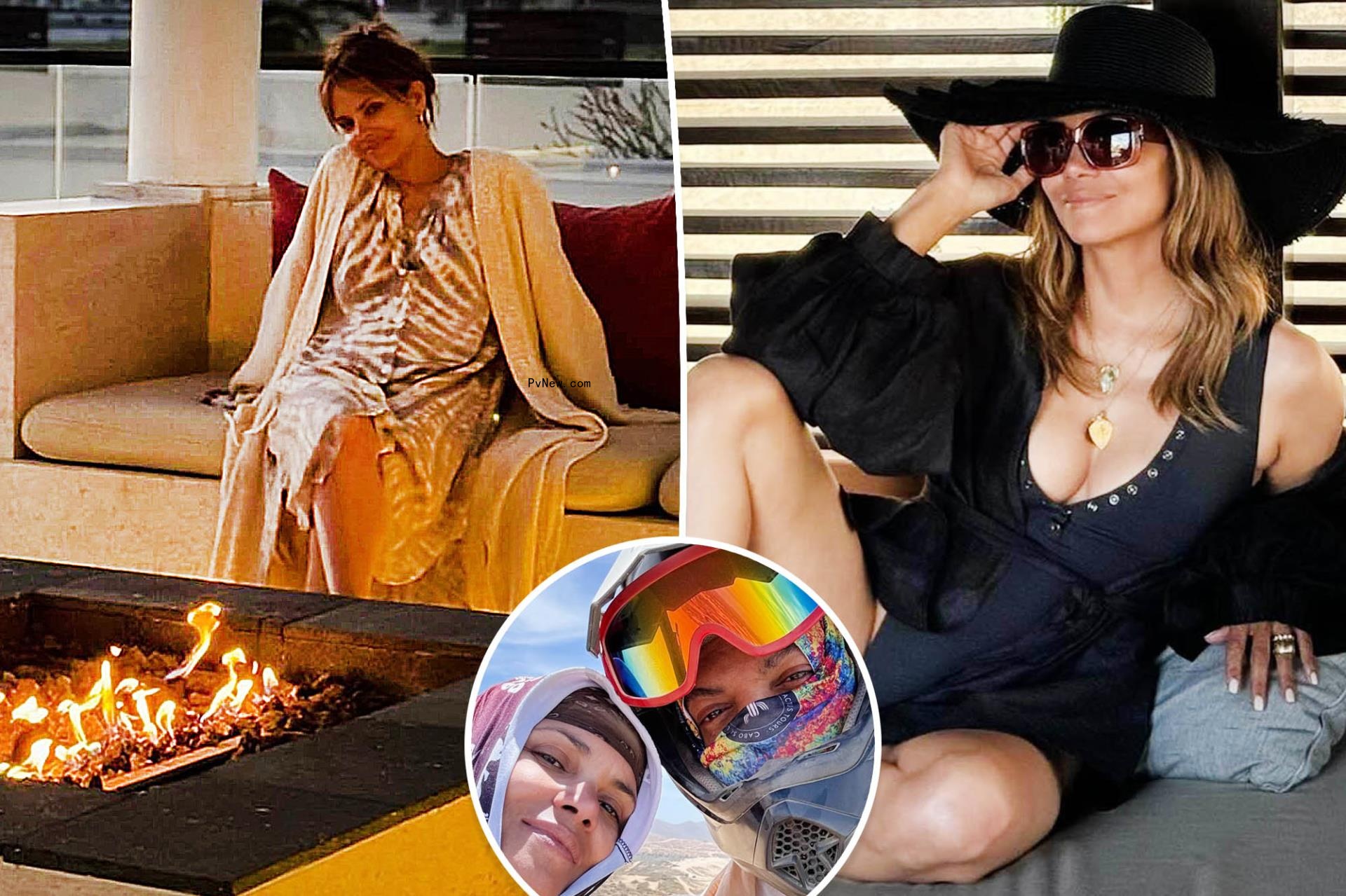 Halle Berry in Mexico with an inset of her and Van Hunt.