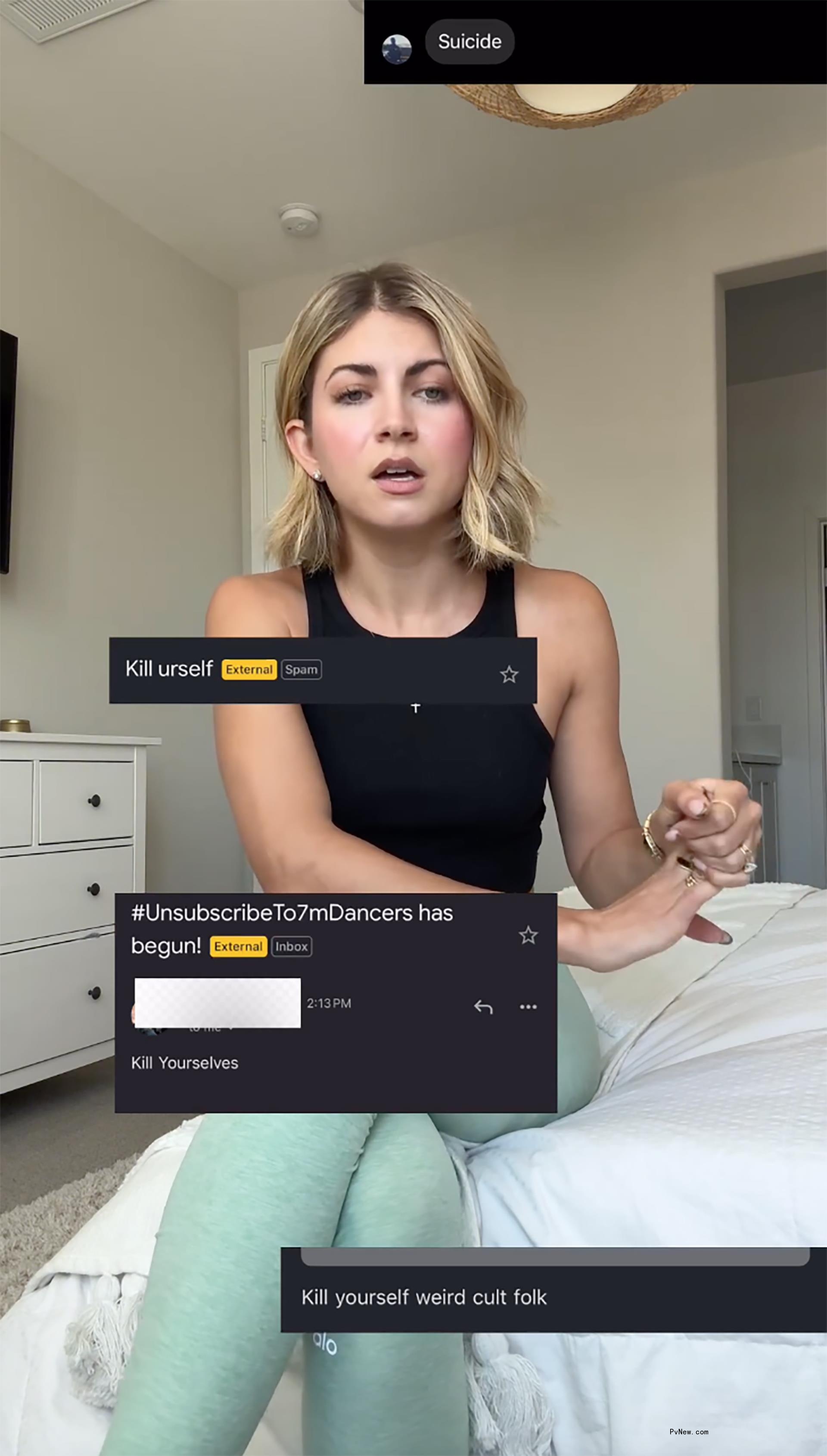 Miranda Derrick sitting on her bed.