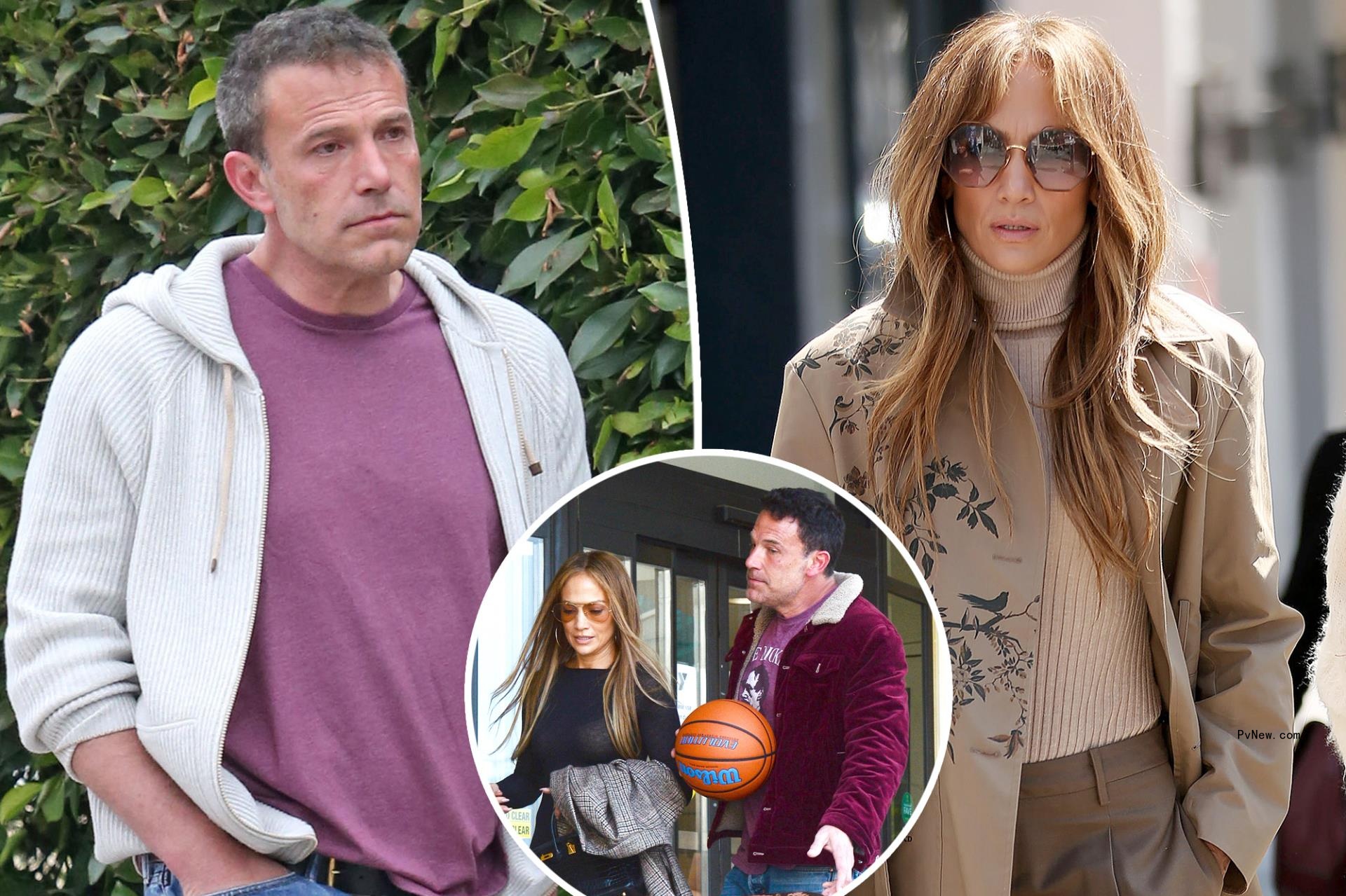 Ben Affleck and Jennifer Lopez split image.