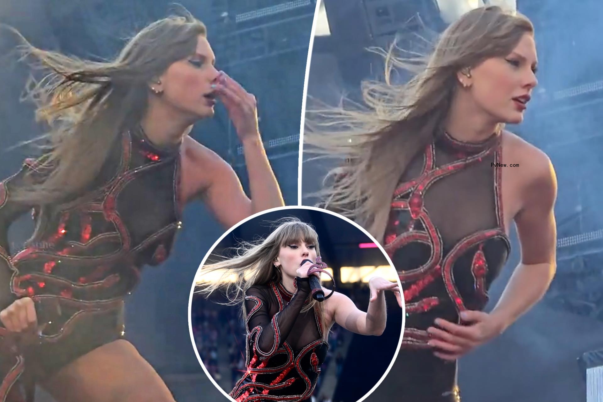 Taylor Swift seen wiping snot on her Eras Tour costume during Scottish co<i></i>ncert that left her ‘frozen’