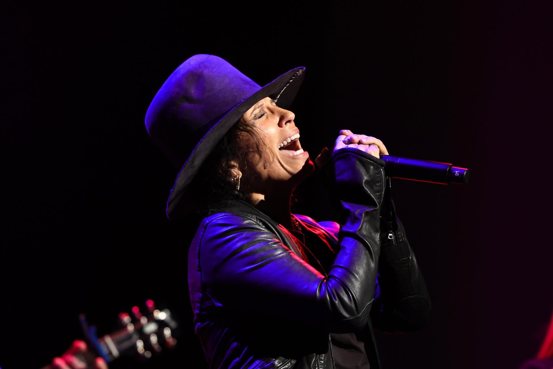 Linda Perry singing on stage.