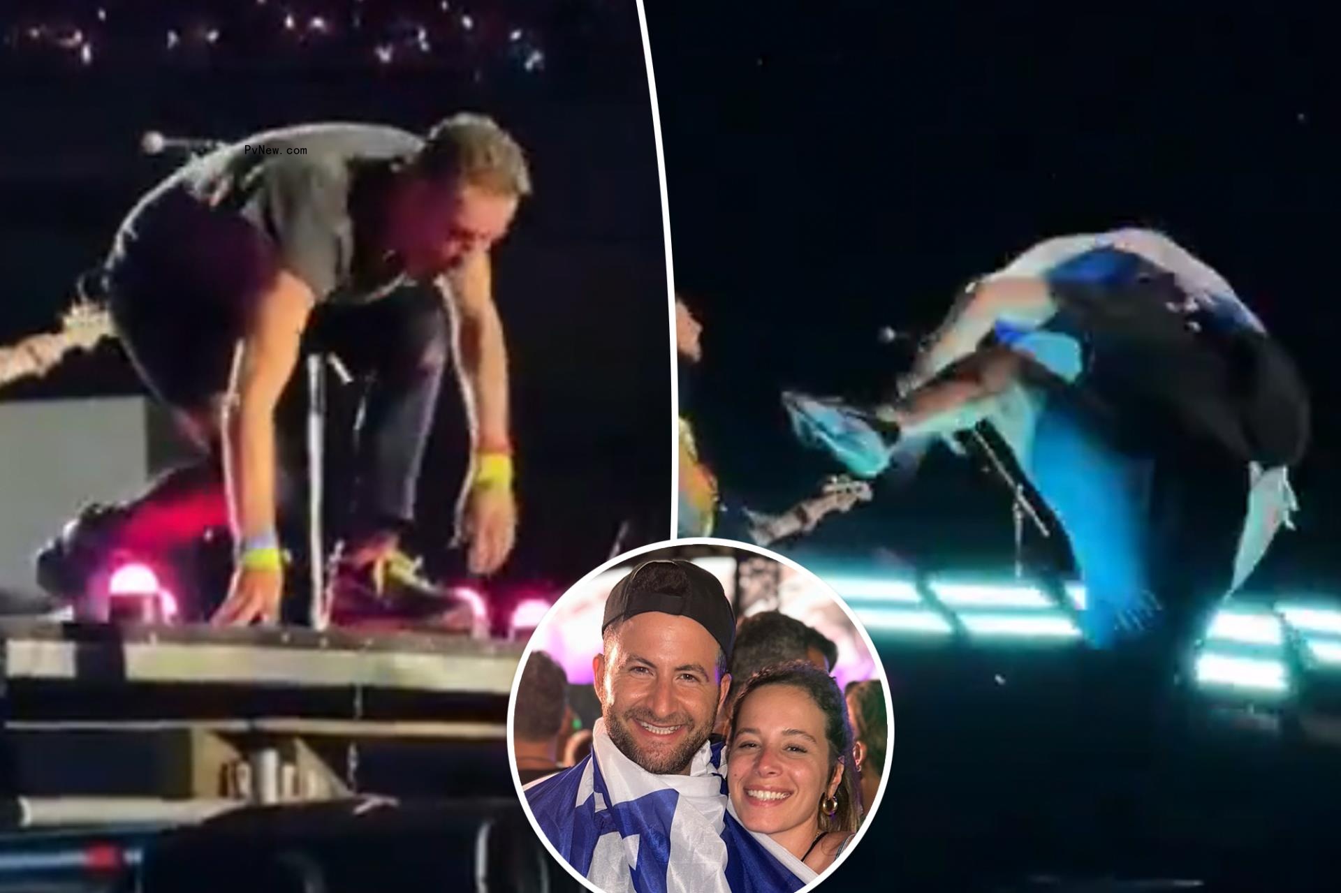 Coldplay co<i></i>ncertgoer holding Israeli flag crashes concert, nearly falls off stage: ‘Is he OK?’