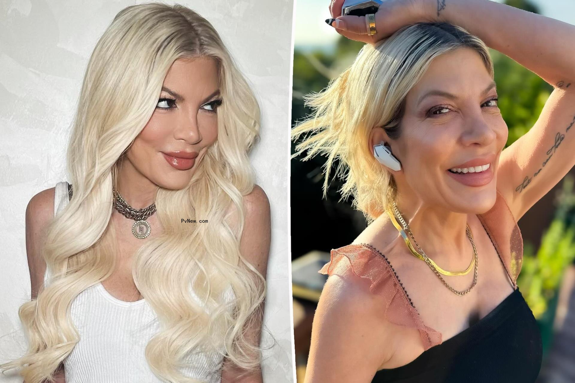 Tori Spelling split image.