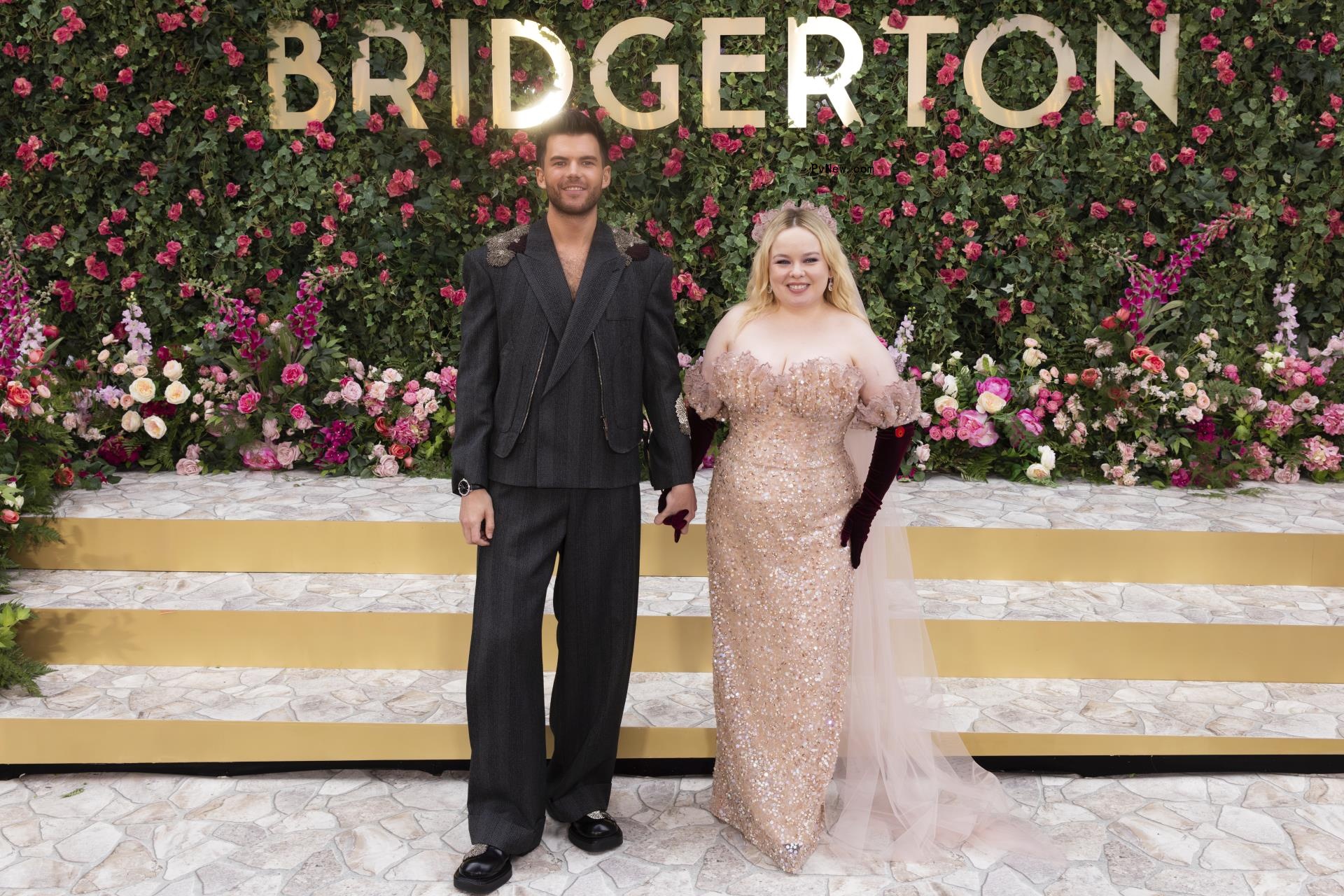 Nicola Coughlan and Luke Newton Bridgerton premiere