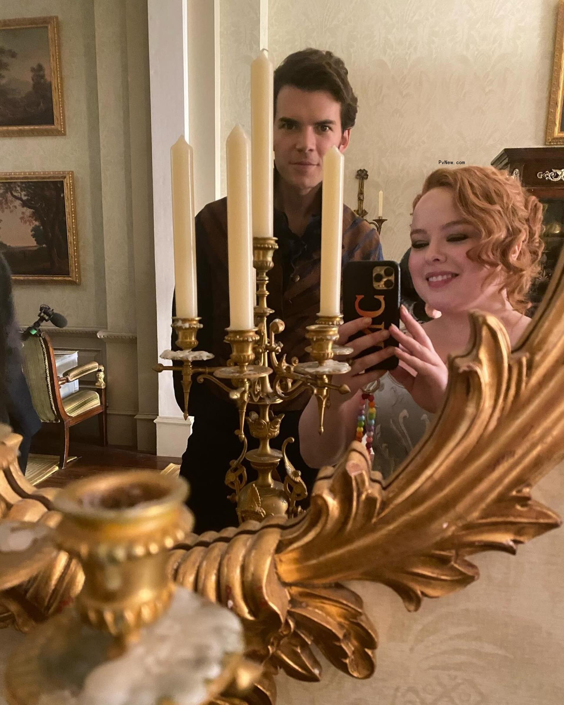 Nicola Coughlan and Luke Newton Bridgerton BTS selfie
