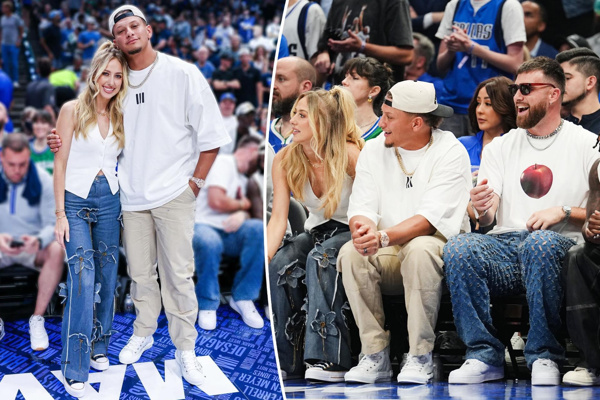Brittany Mahomes wears floral embellished jeans to the NBA playoffs