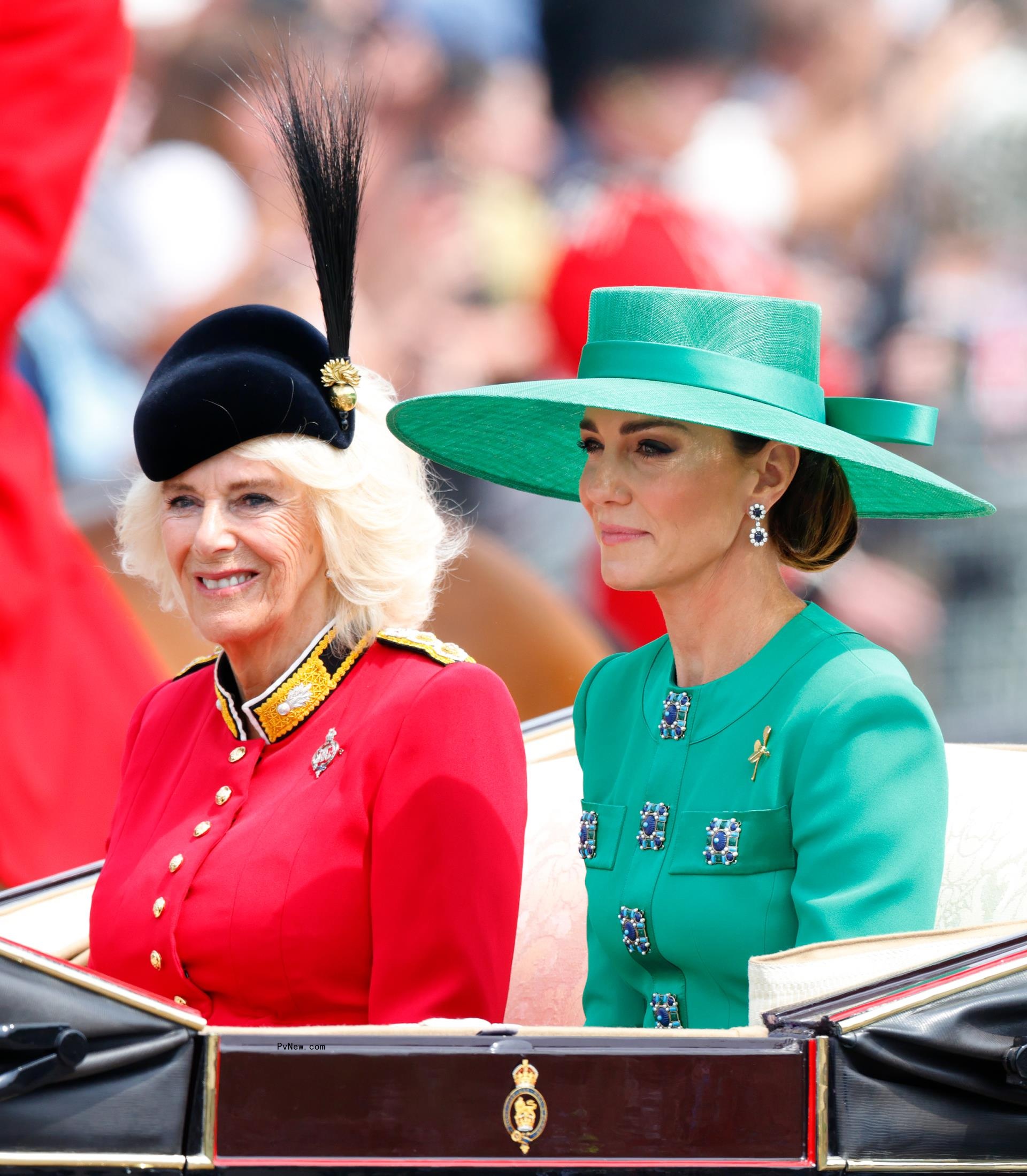 Queen Camilla and Kate Middleton riding together.