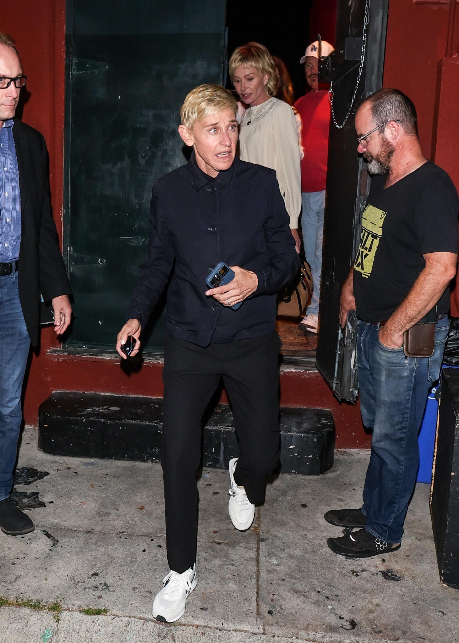 Ellen DeGeneres and Portia De Rossi leave Largo.