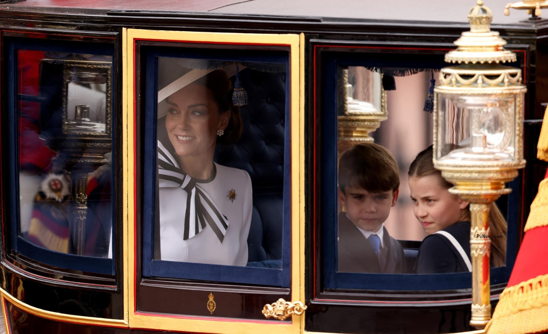 Britain's Catherine, Princess of Wales, Prince George, Princess Charlotte and Prince Louis attend the Trooping the Colour parade to ho<i></i>nour Britain's King Charles on his official birthday in London, Britain, June 15, 2024.