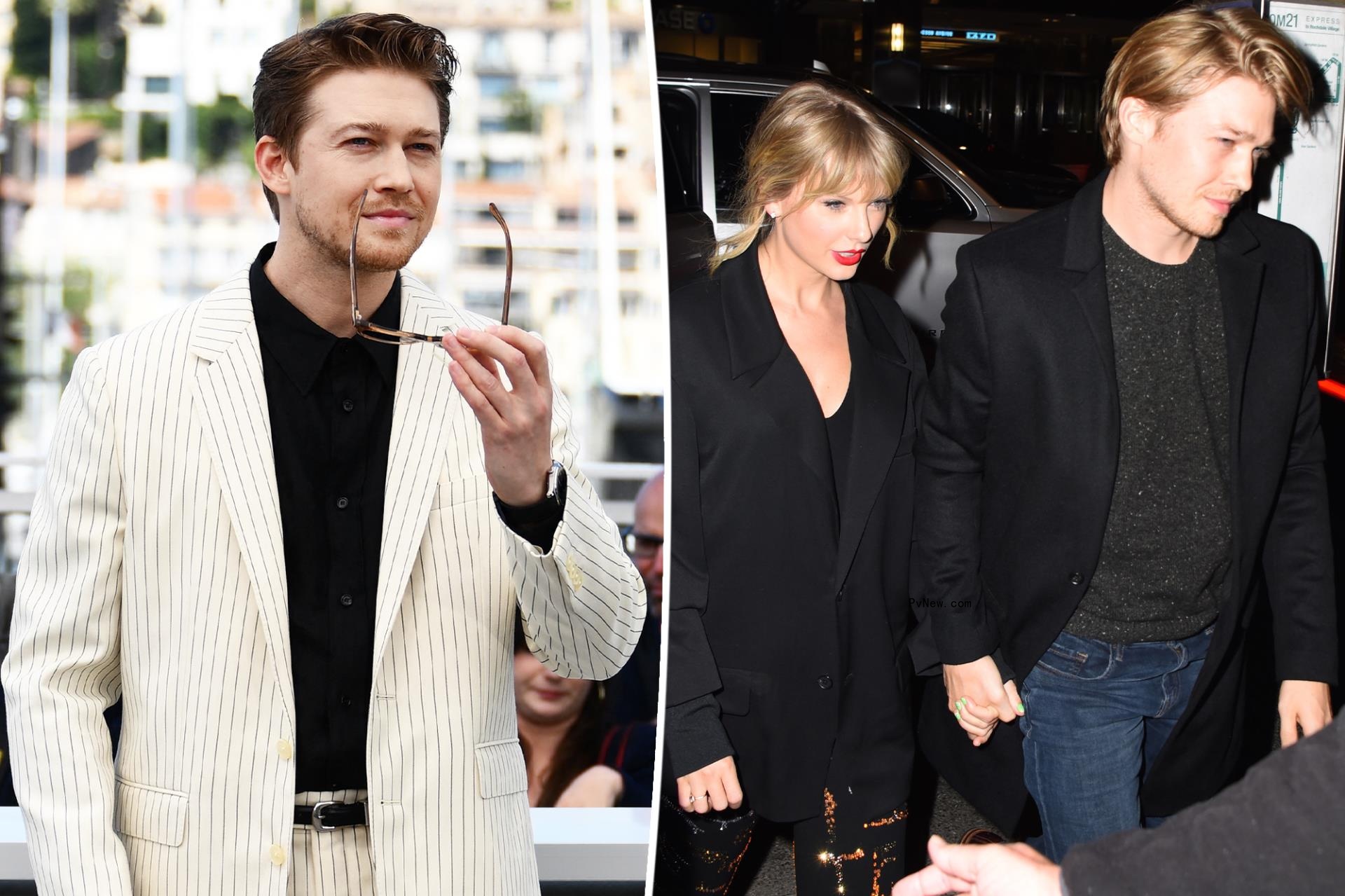 Taylor Swift and Joe Alwyn split image.