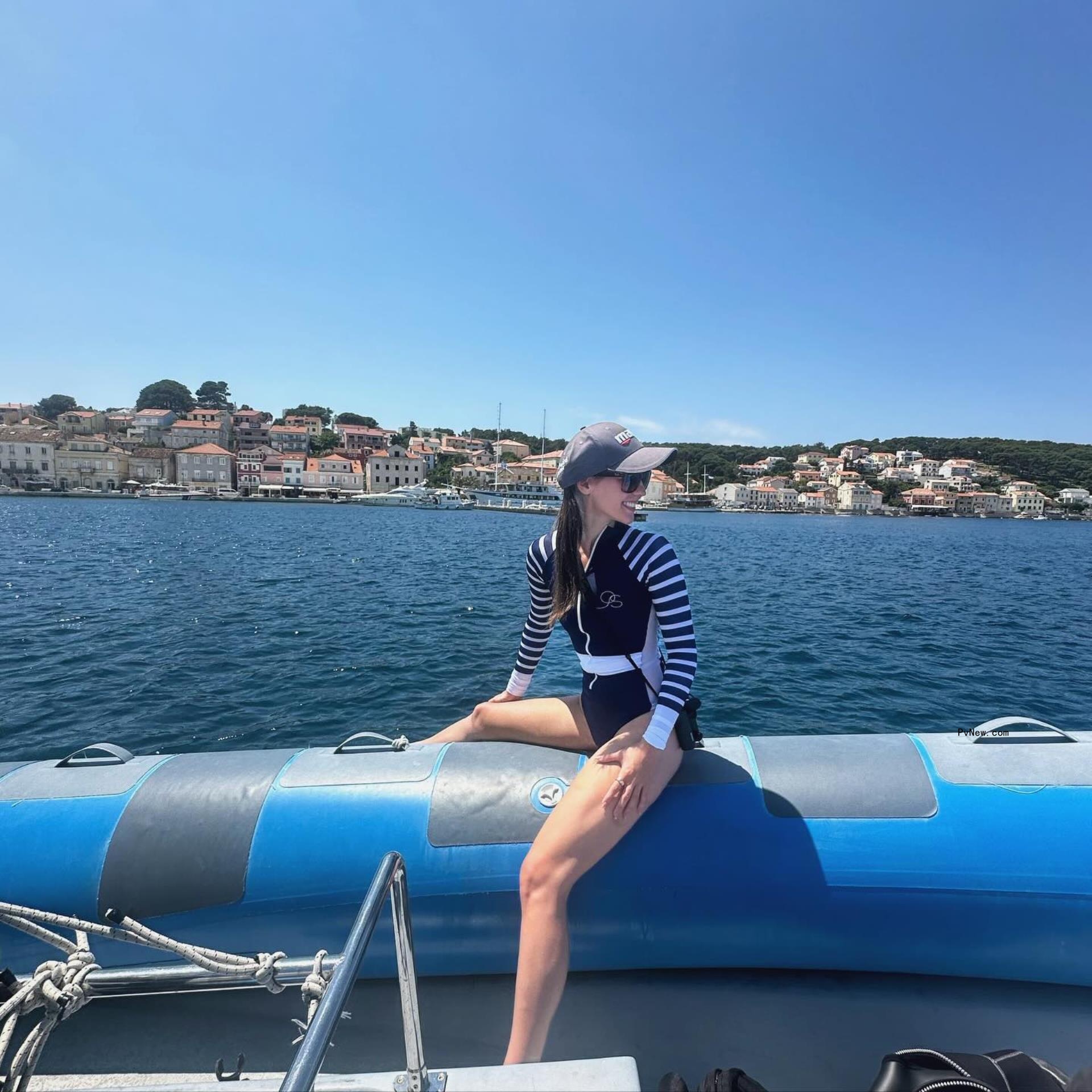 Jordan Hudson on a boat. 