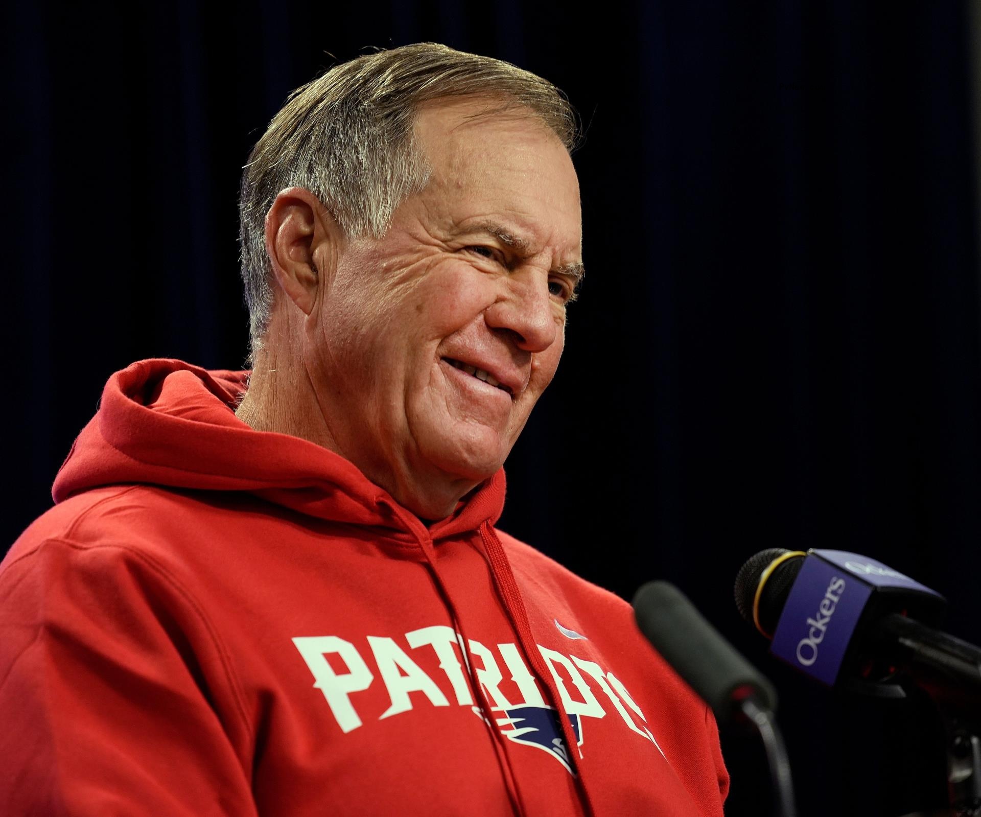 Bill Belichick at a press conference. 