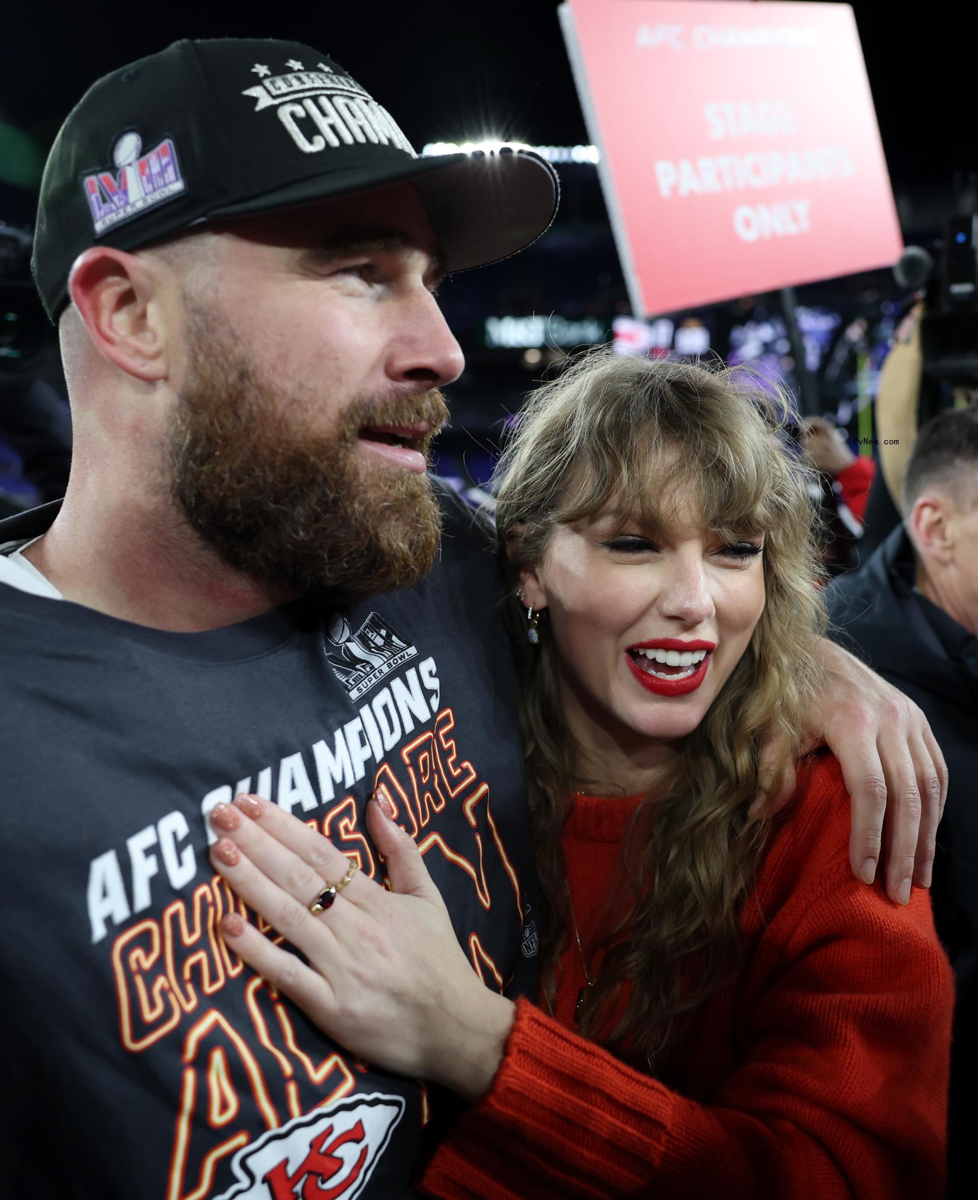 Travis Kelce and Taylor Swift in January.