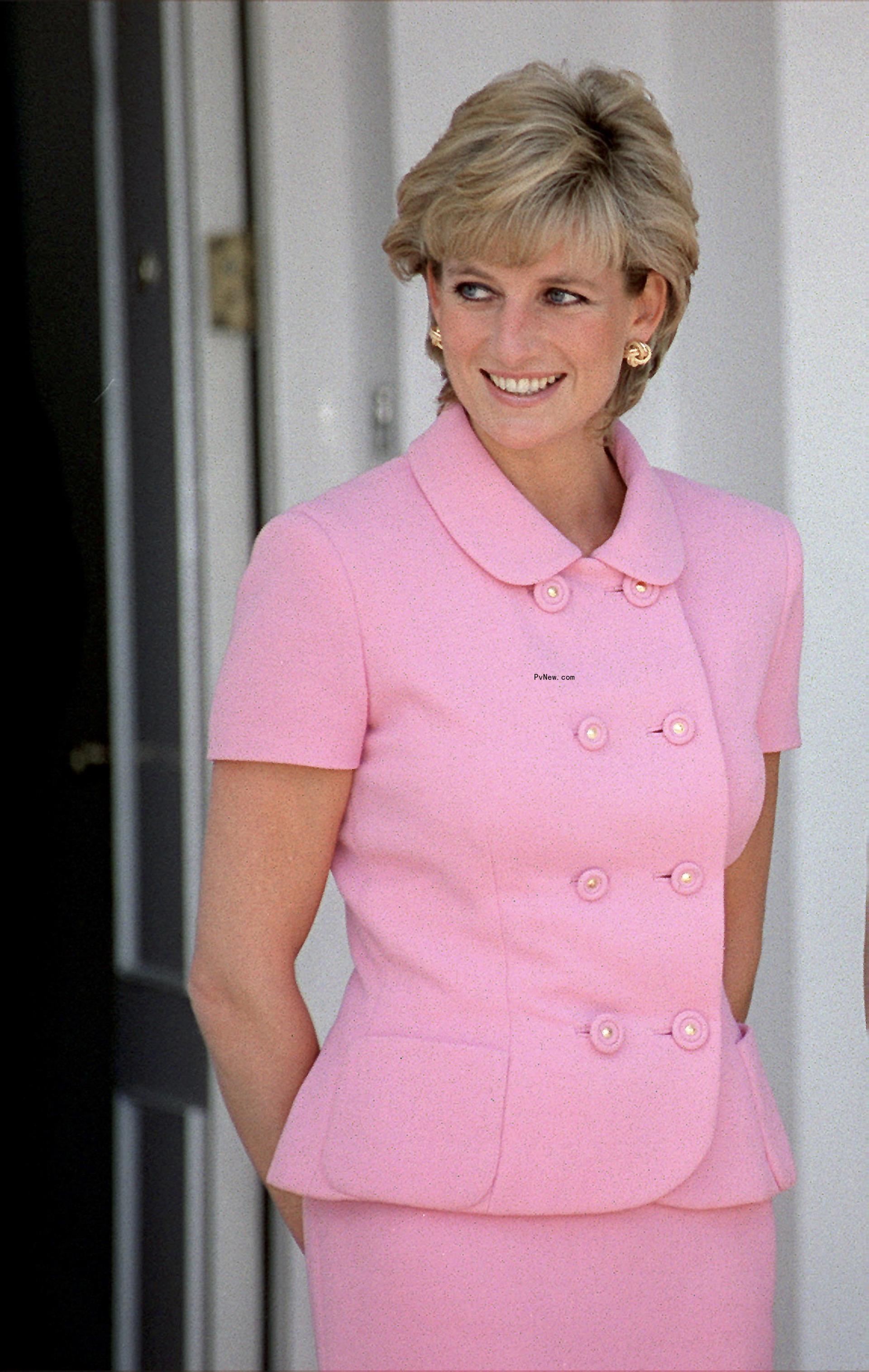 Princess Diana in a pink dress. 