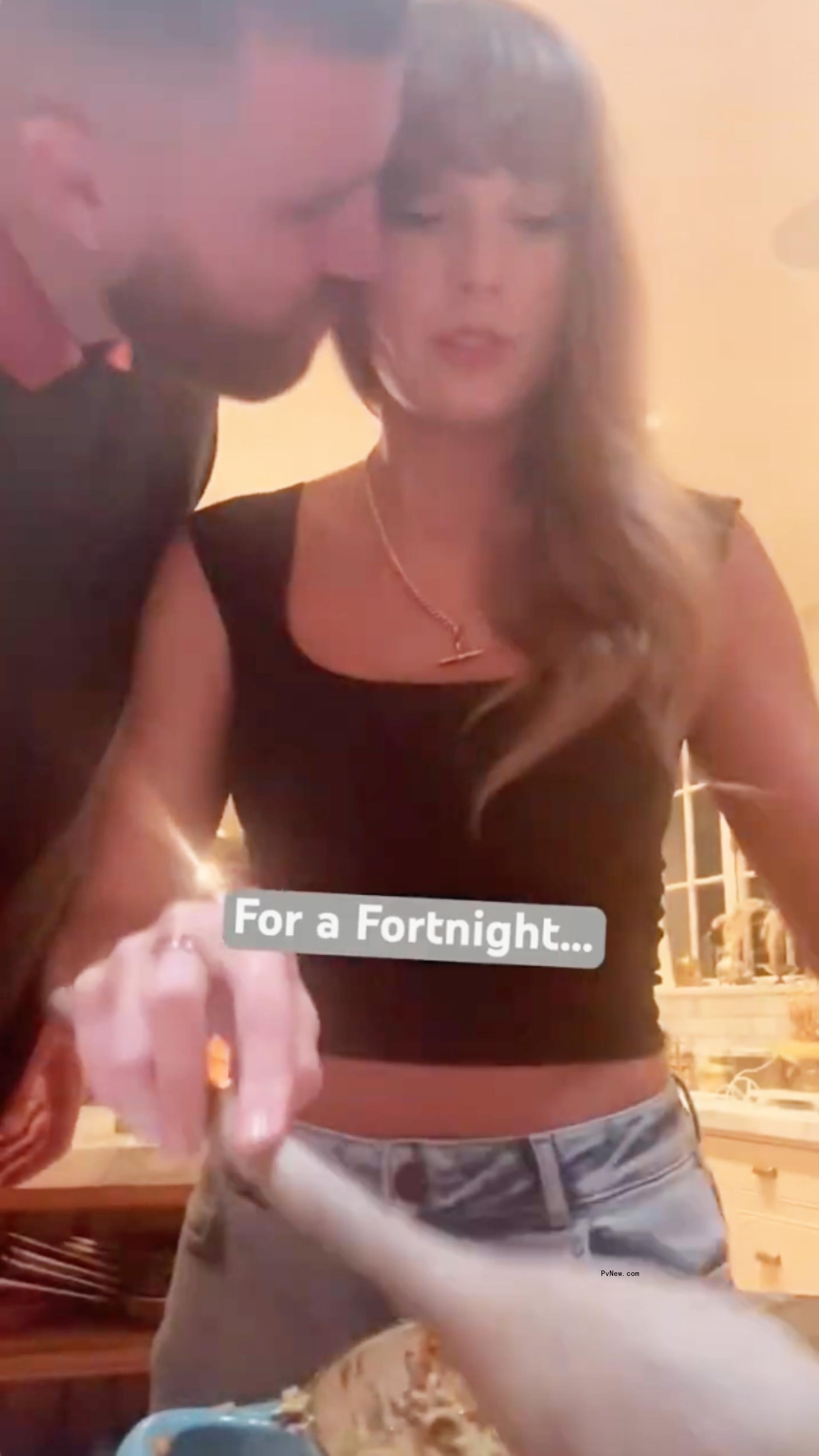 Travis Kelce and Taylor Swift cooking together.