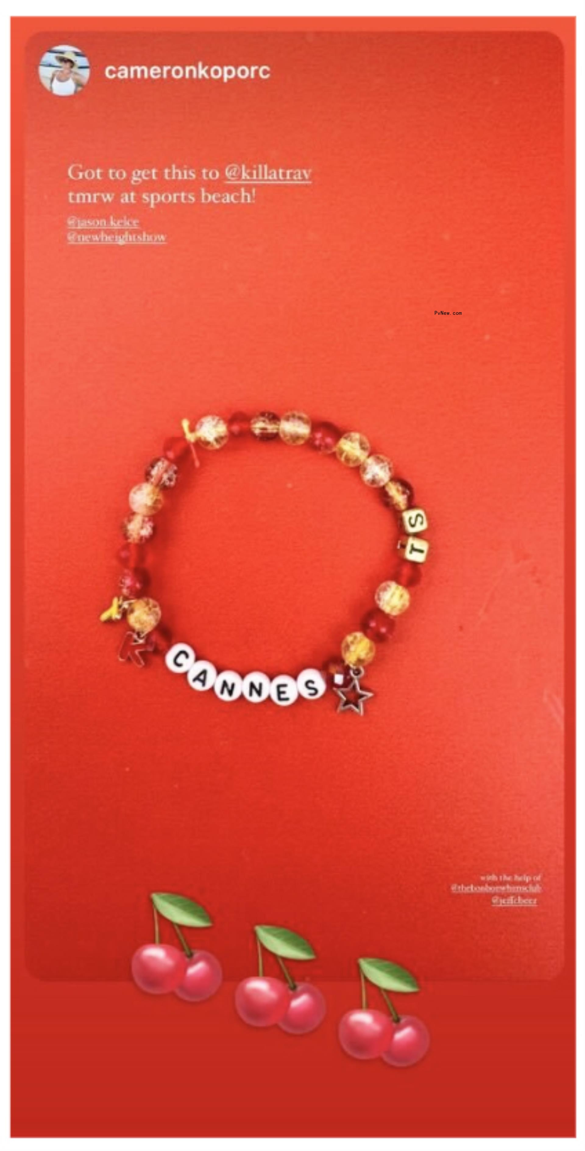 A bracelet against a red background
