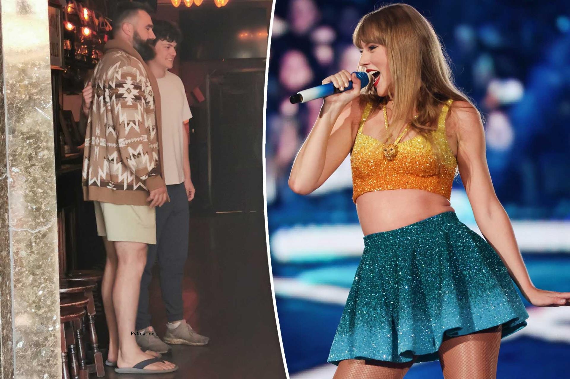 Jason Kelce split image with Taylor Swift.