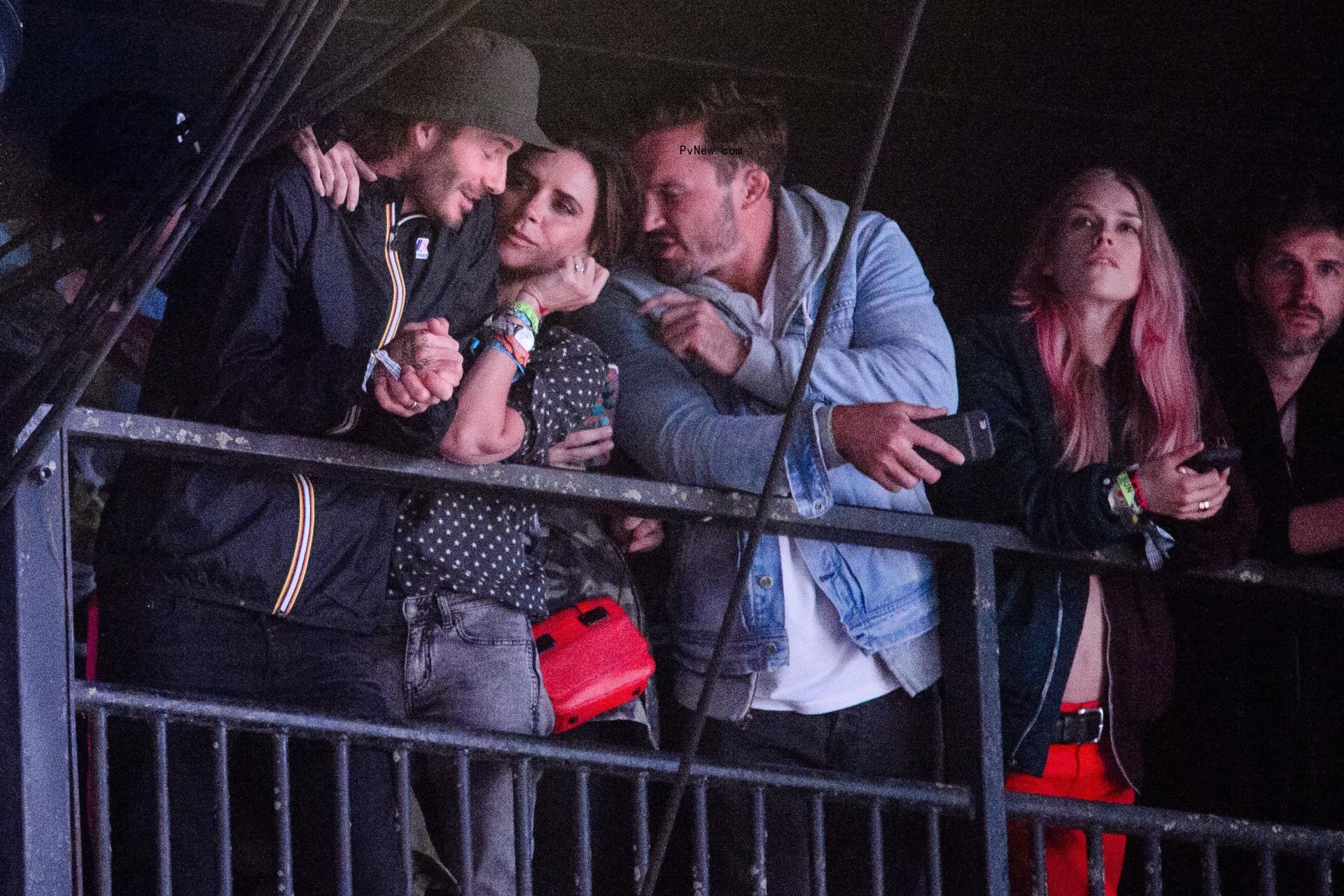 David Beckham with his wife Victoria Beckham, friend Dave Gardner and Lady Mary Charteris Glasto<i></i>nbury Festival 2017.