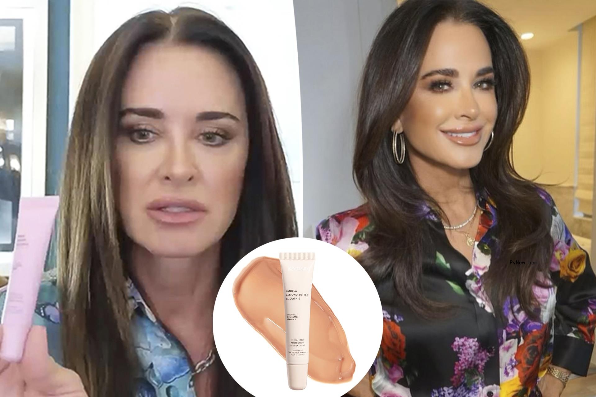 Kyle Richards with an inset of a lip treatment tube