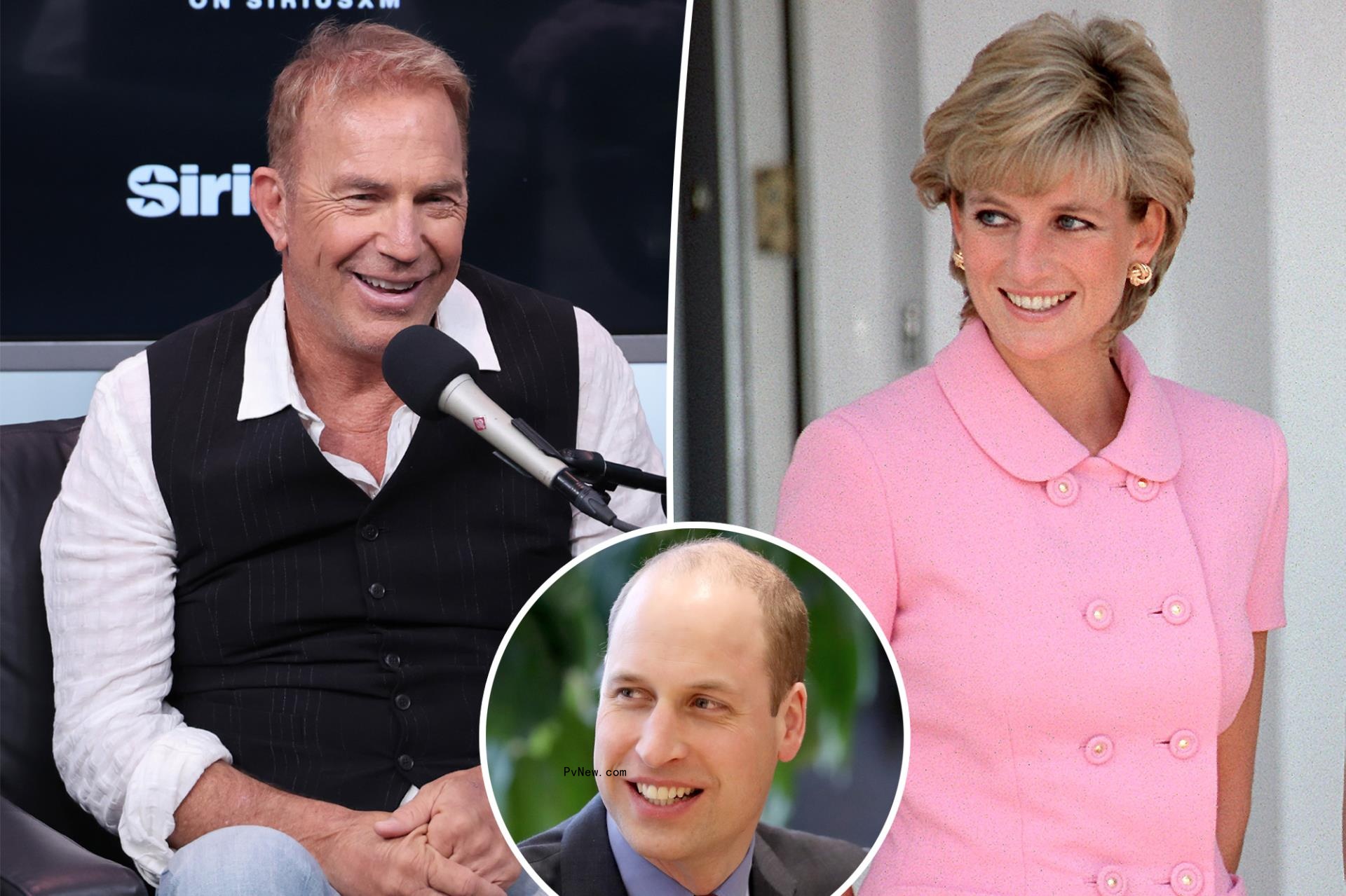 Kevin Costner and Princess Diana with an inset of Prince William.