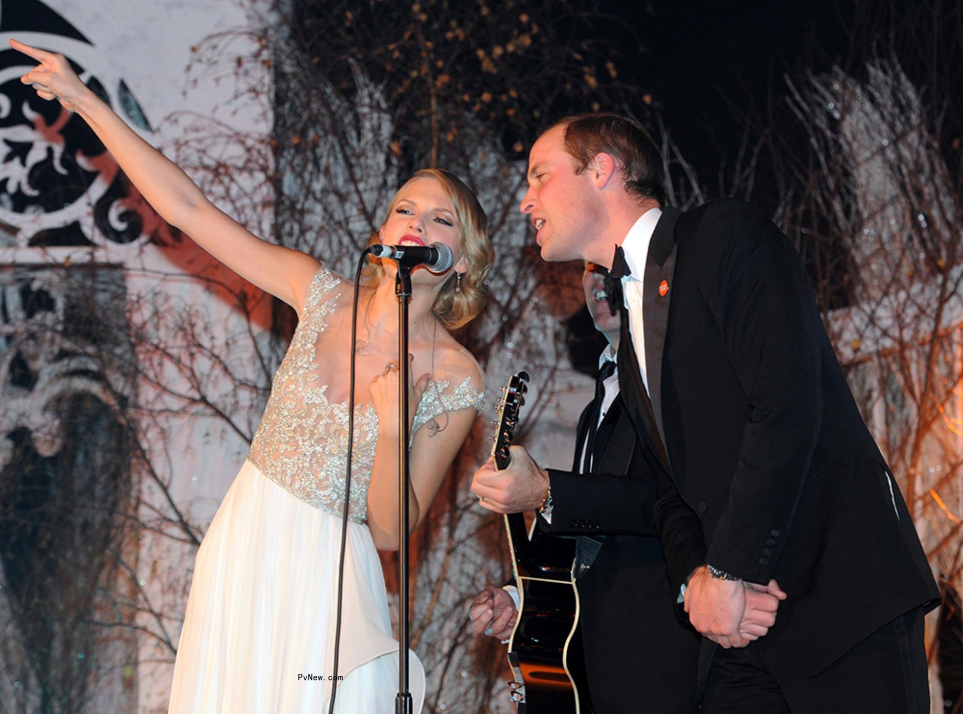 Taylor Swift performing with Jon Bon Jovi and Prince William