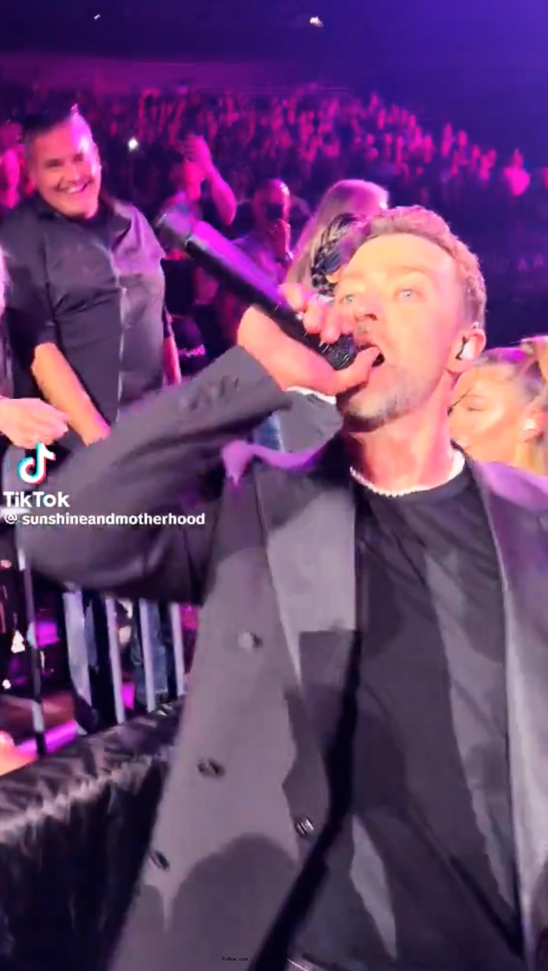 Justin Timberlake performing with bloodshot eyes