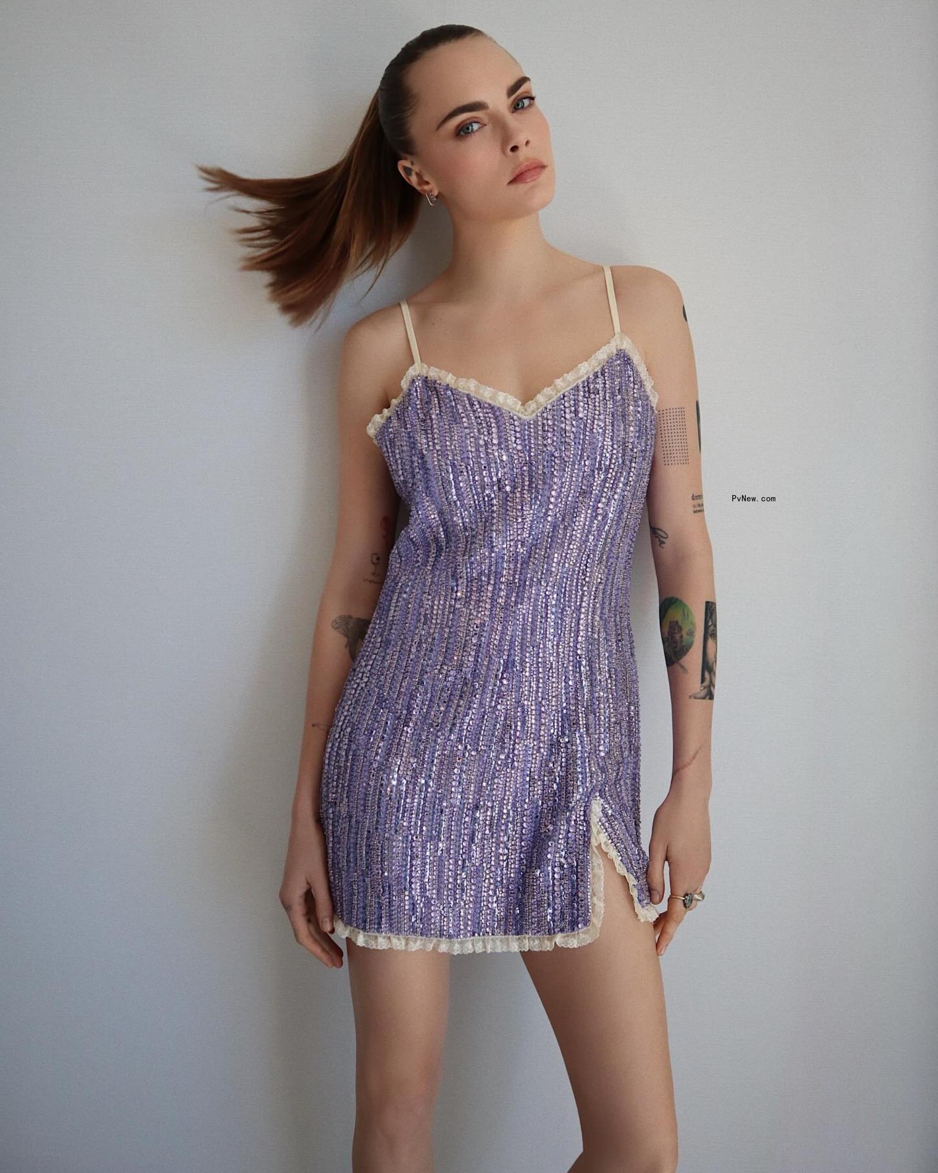 Cara Delevingne in a sequined dress