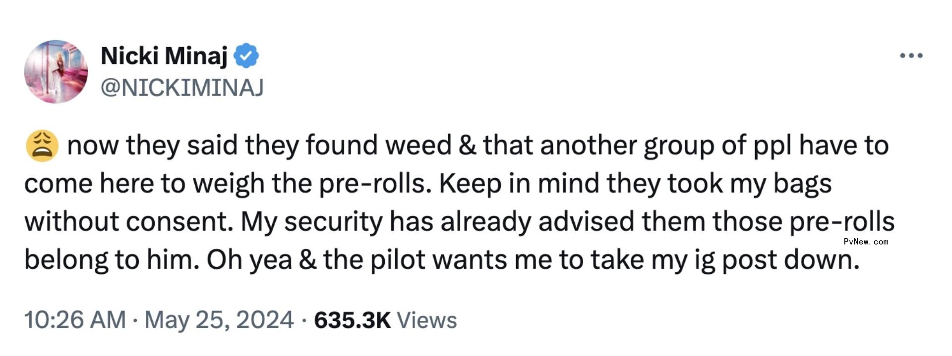 Nicki Minaj's post a<i></i>bout her Amsterdam arrest.