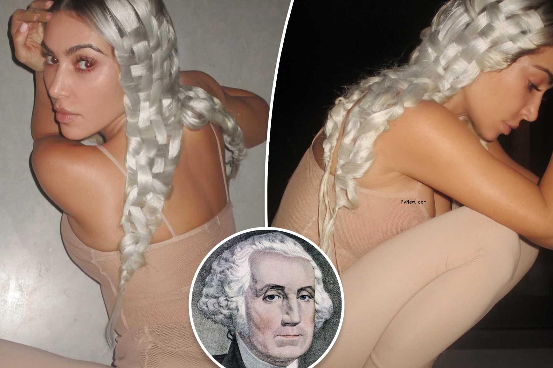 Kim Kardashian with an inset of George Washington.