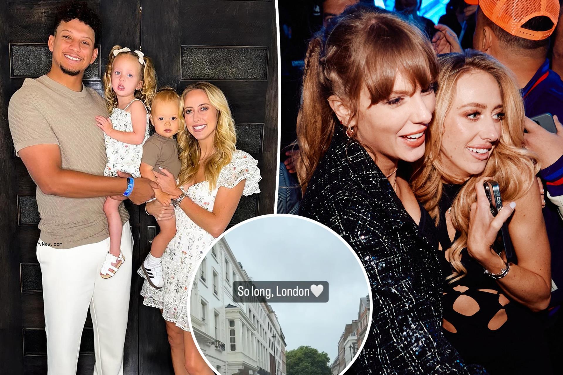 Brittany Mahomes pays homage to Taylor Swift while departing Lo<i></i>ndon with her family