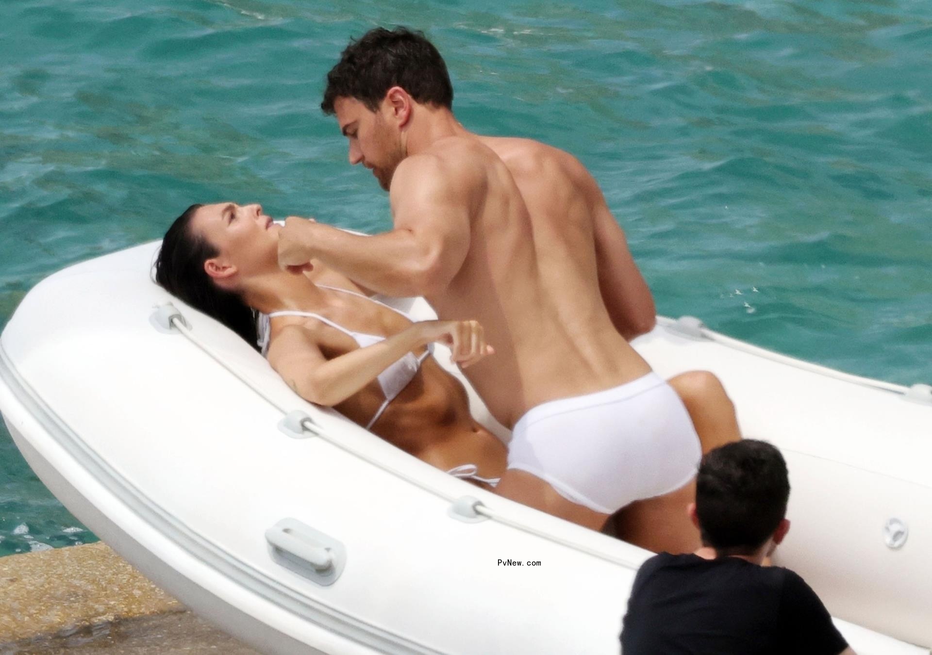 Theo James and Vittoria Ceretti in a photo shoot together. 