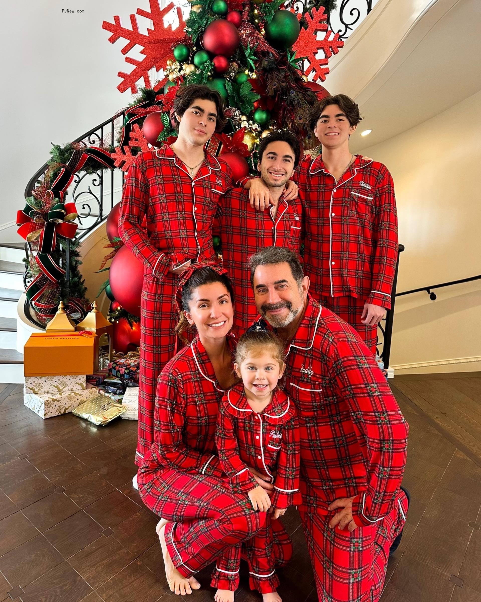 dr. paul nassife, wife brittany pattakos, their daughter and his three sons in matching christmas pajamas