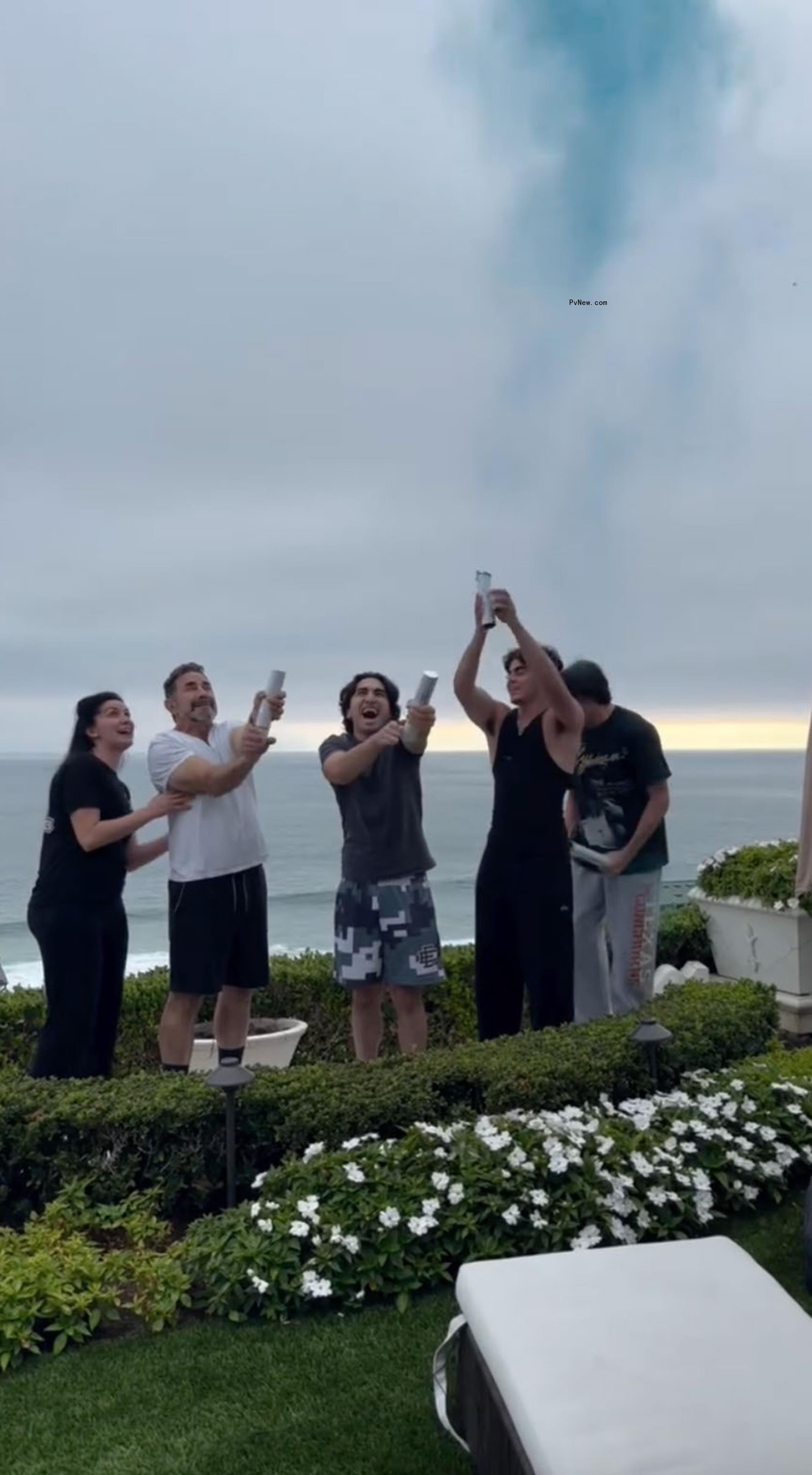 paul nassif, wife brittany pattakos and his sons shooting off blue smoke cannons