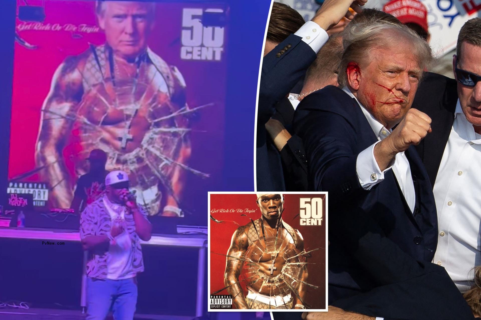 50 Cent puts Do<i></i>nald Trump’s face on album cover while performing ‘Many Men’ after assassination attempt