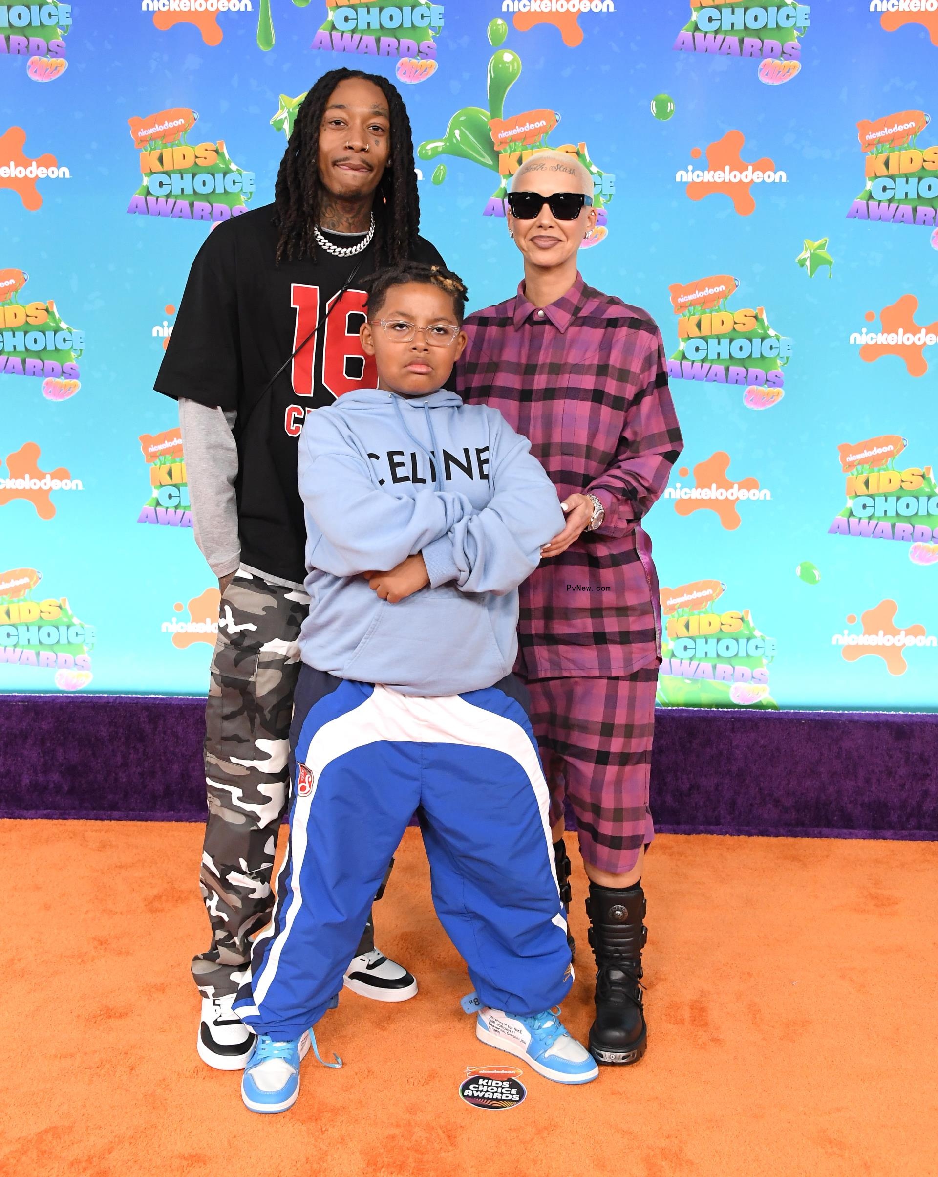 Wiz Khalifa, Sebastian Taylor Thomaz and Amber Rose at the Nickelodeon's 2023 Kids' Choice Awards.