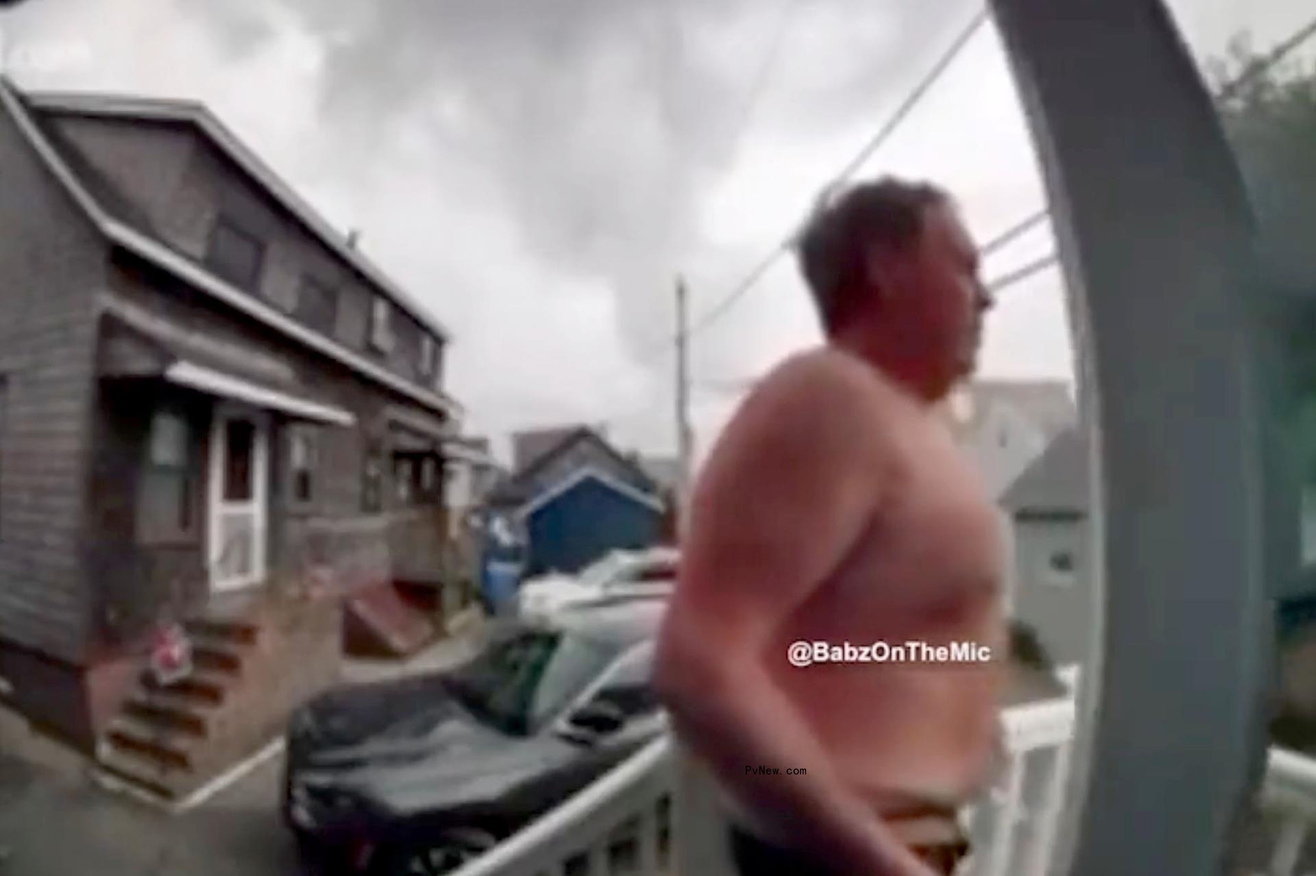 Bill Belichick shirtless on the Ring camera.