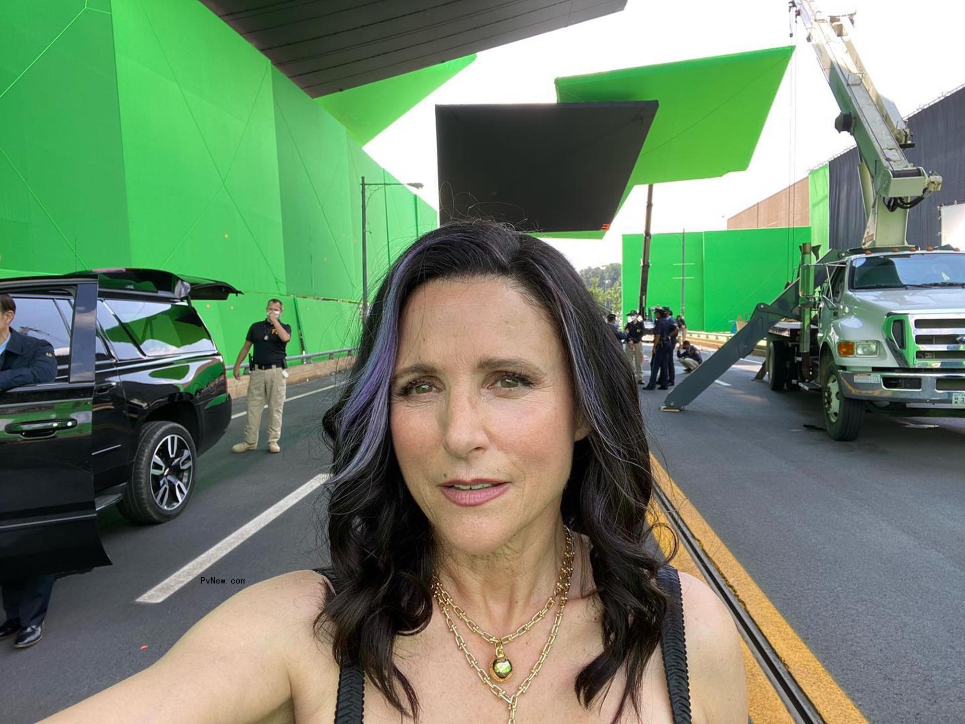 Julia Louis-Dreyfus in a selfie on set.