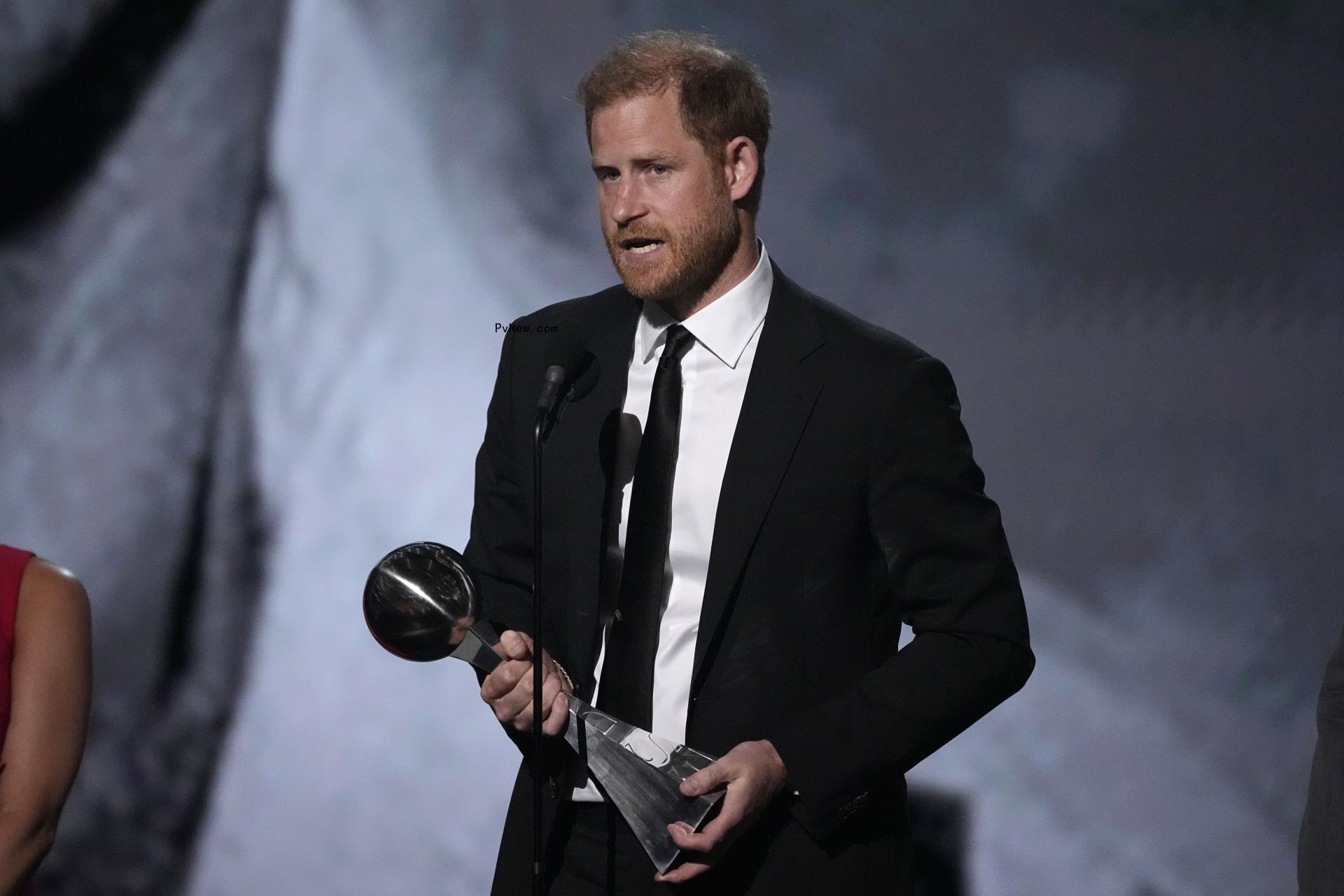 Prince Harry accepting his award at the ESPYs 2024