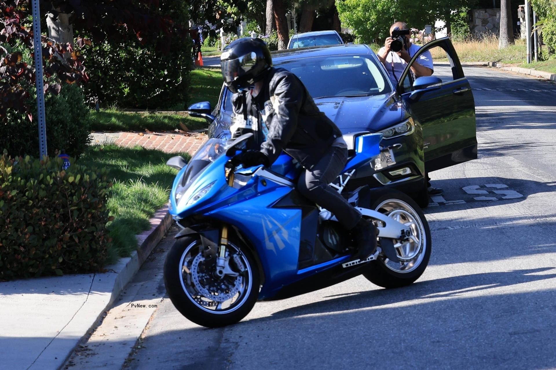 Ben Affleck on his motorcycle.
