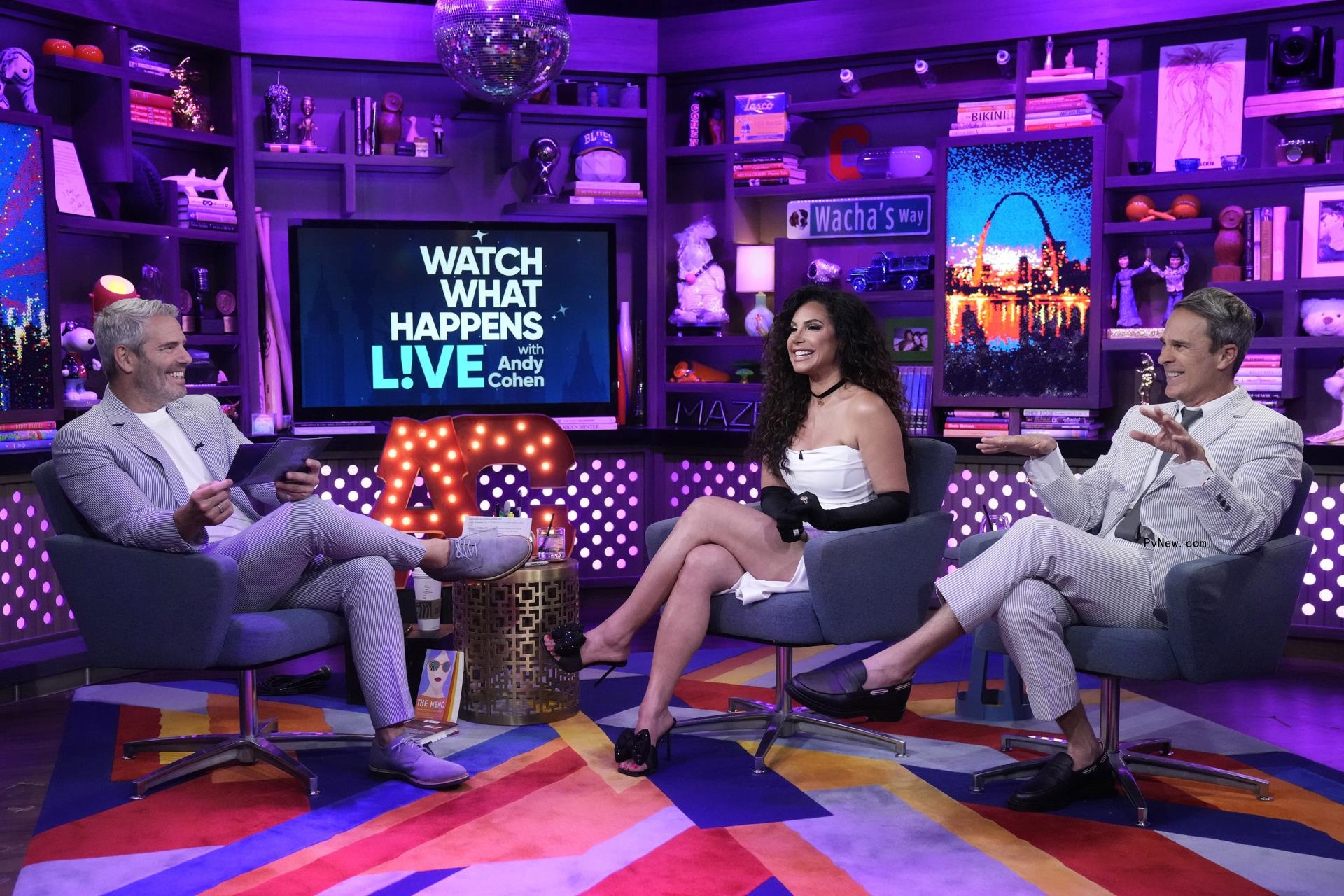 Andy Cohen, Jennifer Aydin, Gary Janetti sitting on