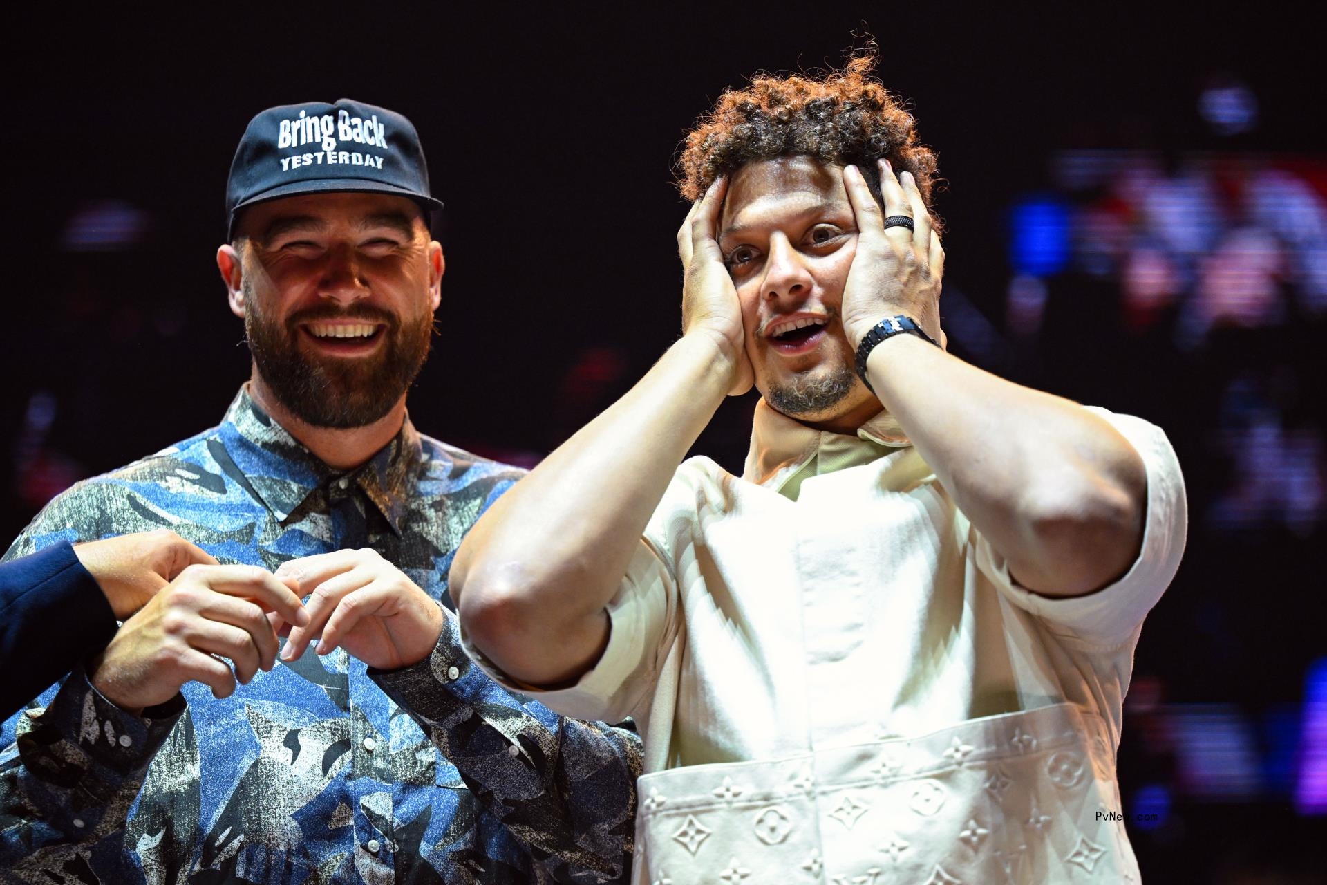 Travis Kelce and Patrick Mahomes at the 2024 Big Slick Party & Show