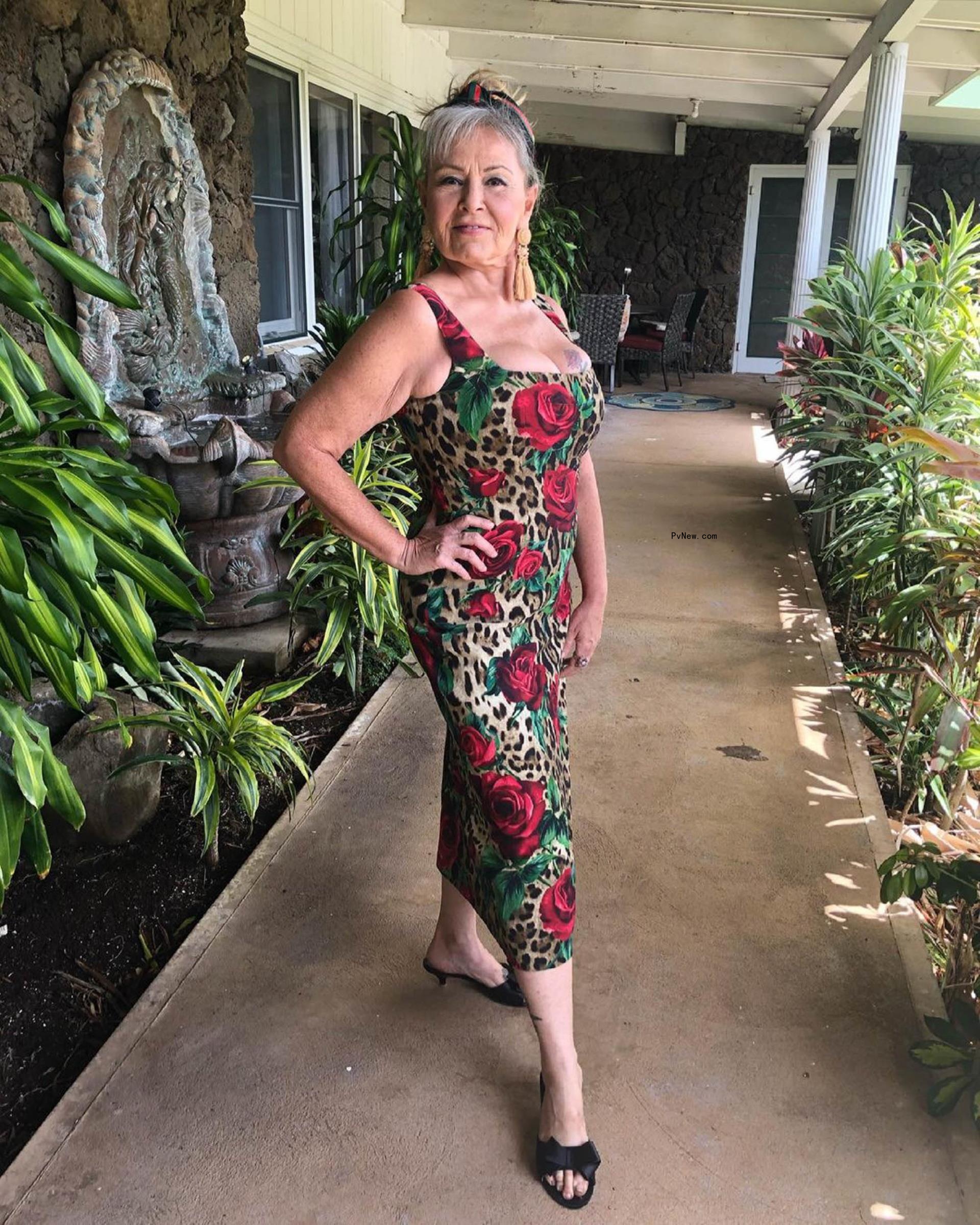Roseanne Barr in a leopard print dress.