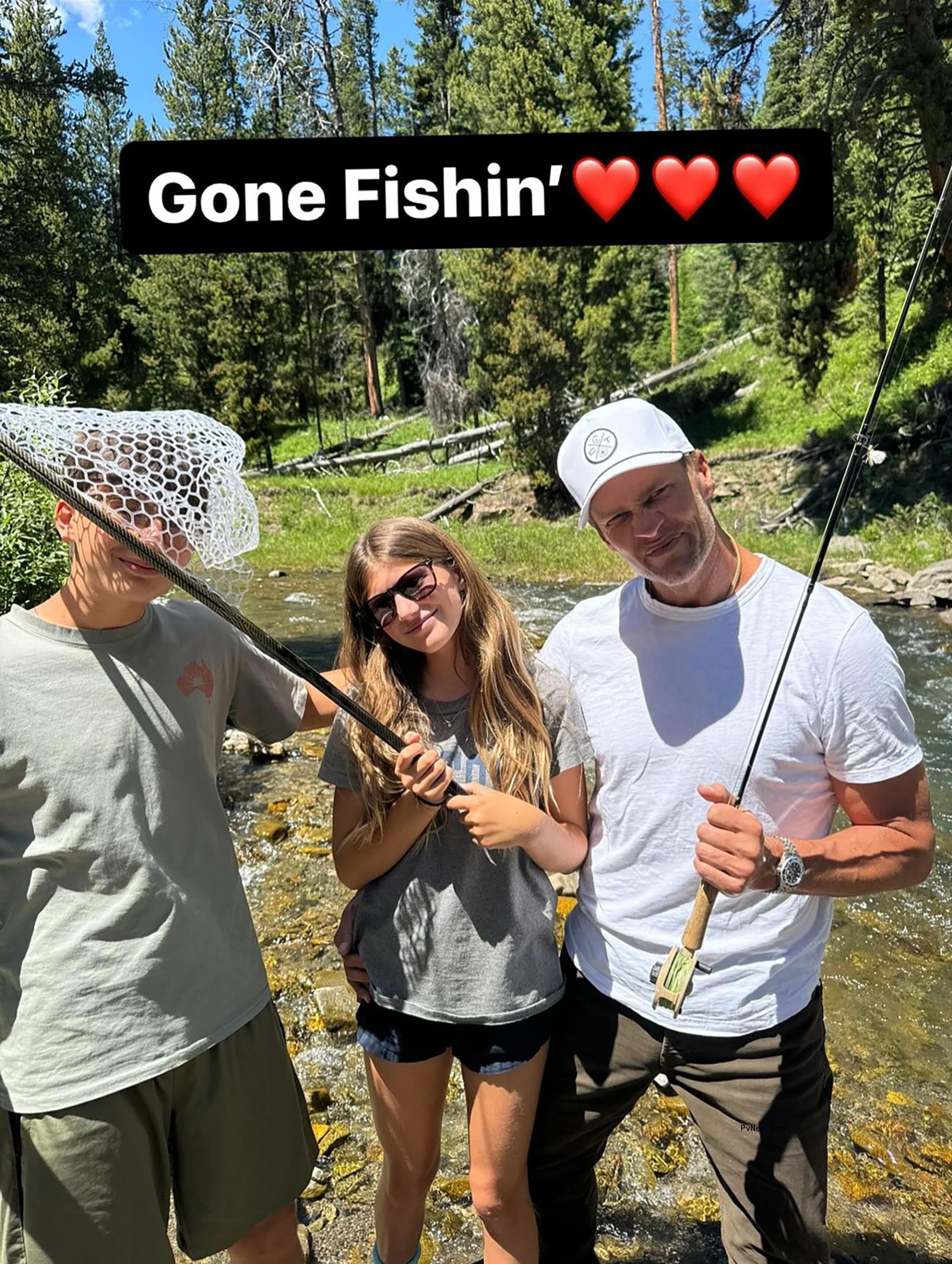 Tom Brady fishing with Vivian and Benjamin Brady.